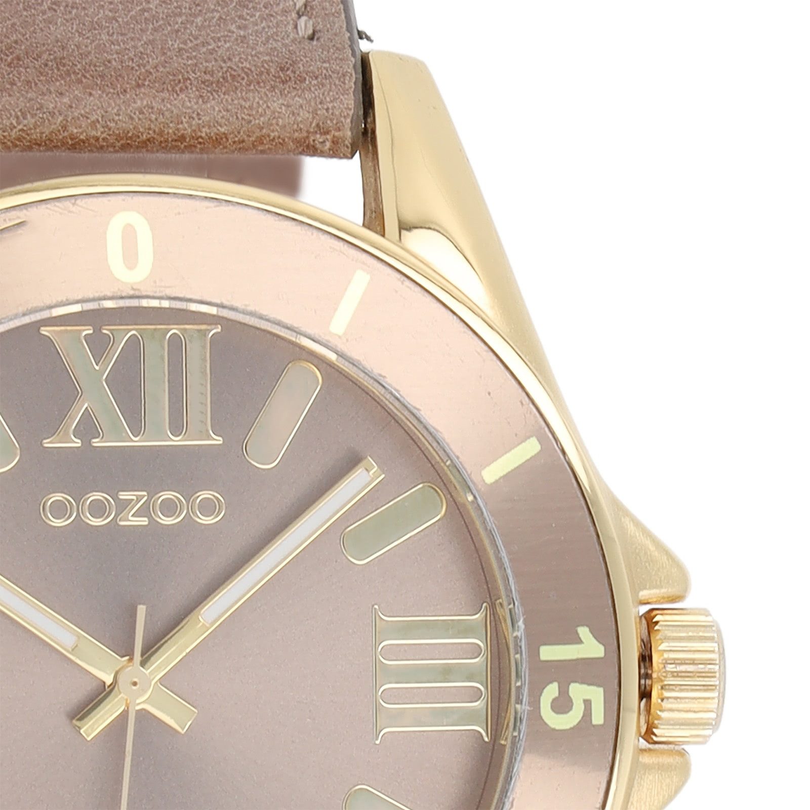 OOZOO Quarzuhr Oozoo Unisex Armbanduhr Vintage Series, (Analoguhr), Damen, Herrenuhr rund, groß (ca. 45mm) Lederarmband taupe, hellbraun