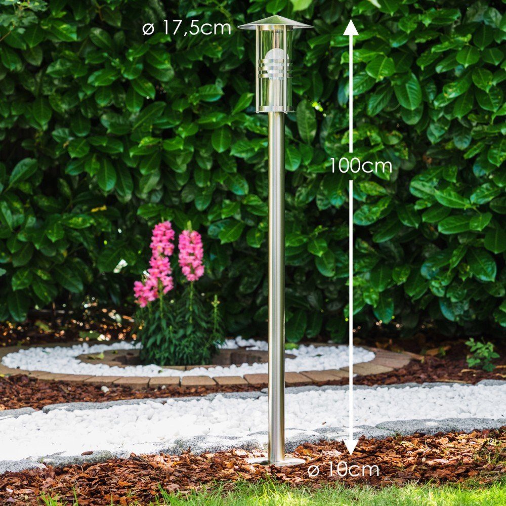 hofstein Außen-Stehlampe »Balme« moderne Außenleuchte aus gebürstetem Edelstahl und Milchglas, ohne Leuchtmittel, Wegeleuchte 100cm, Gartenlampe mit E27, Gartenbeleuchtung IP44