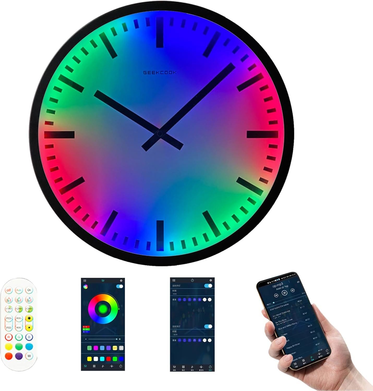 AURIVION Wanduhr Wanduhr Geräuschaktivierter Nachtlicht-Wecker (35cm leiser, dimmbarer Wecker)
