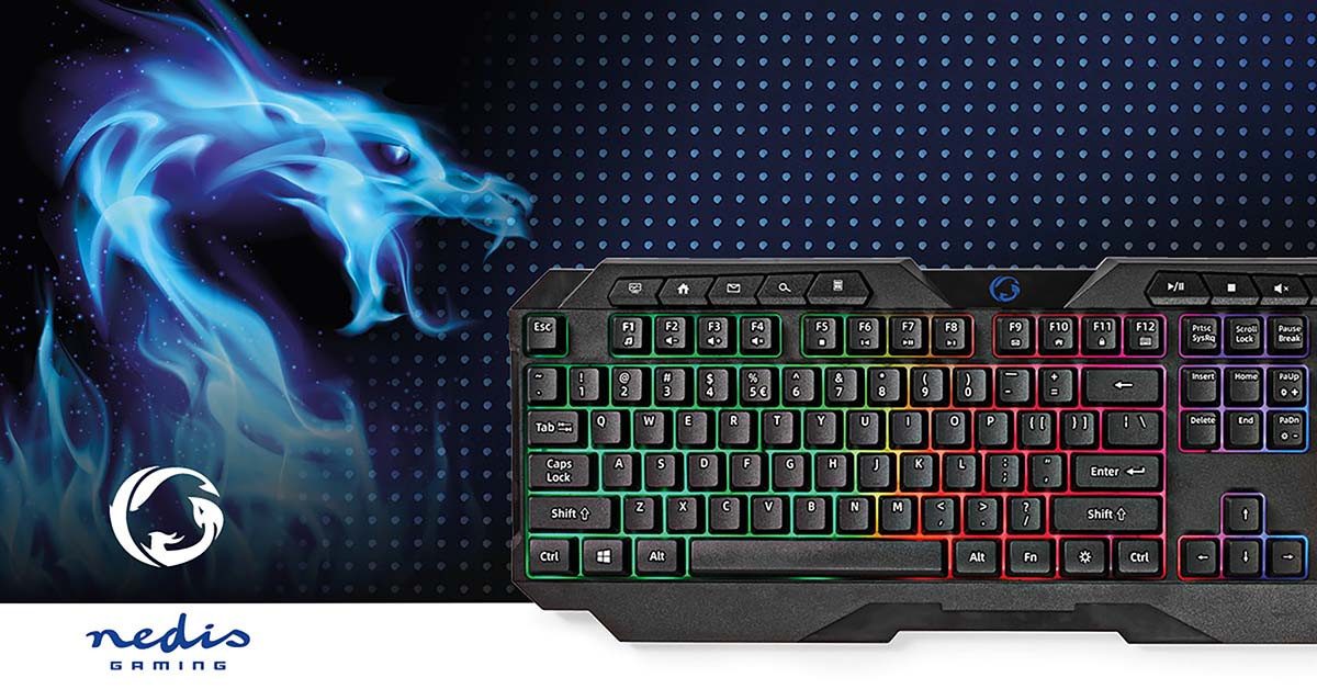 Nedis GKBD110BKUS Gaming-Tastatur (USB Type-A, LED-Beleuchtung, Multimedia-Tasten für Gaming-Nächte)