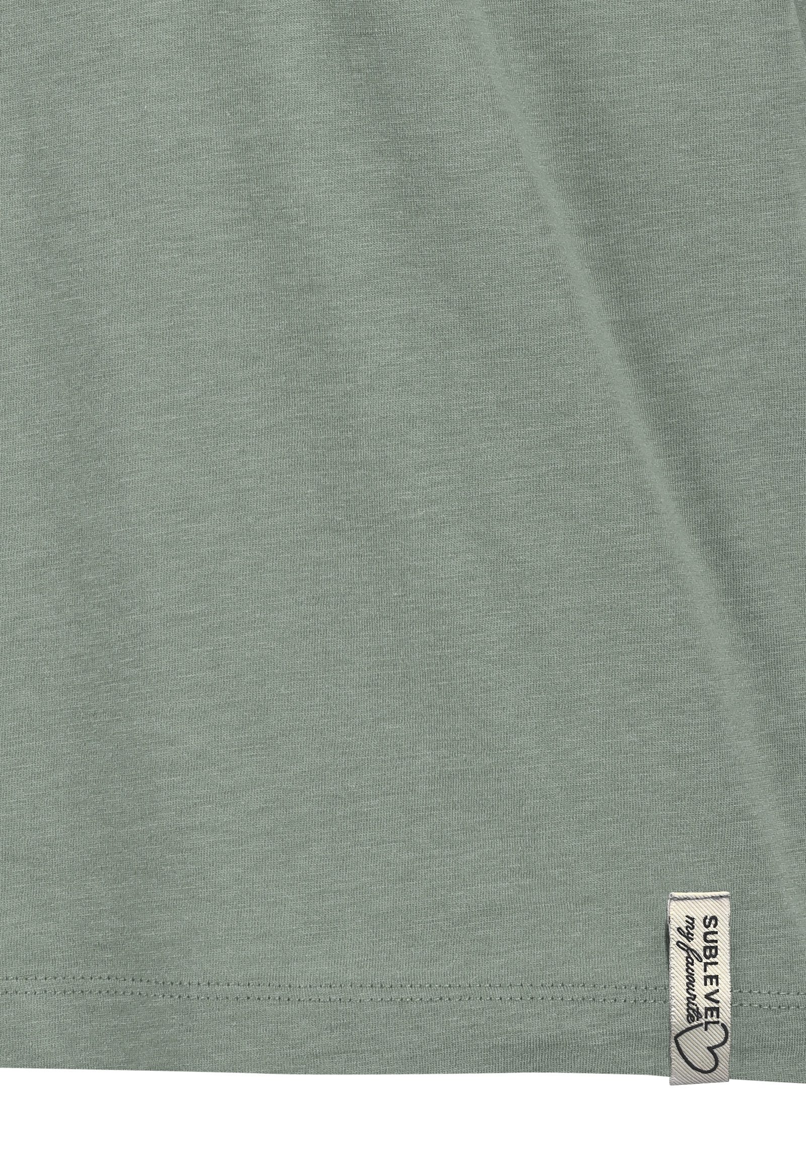 SUBLEVEL T-Shirt Gestreiftes mit Rundhalsausschnitt aus Baumwolle für Damen (2-tlg) Modal nachhaltig Regular Fit Rundhals Kurzarm unifarben