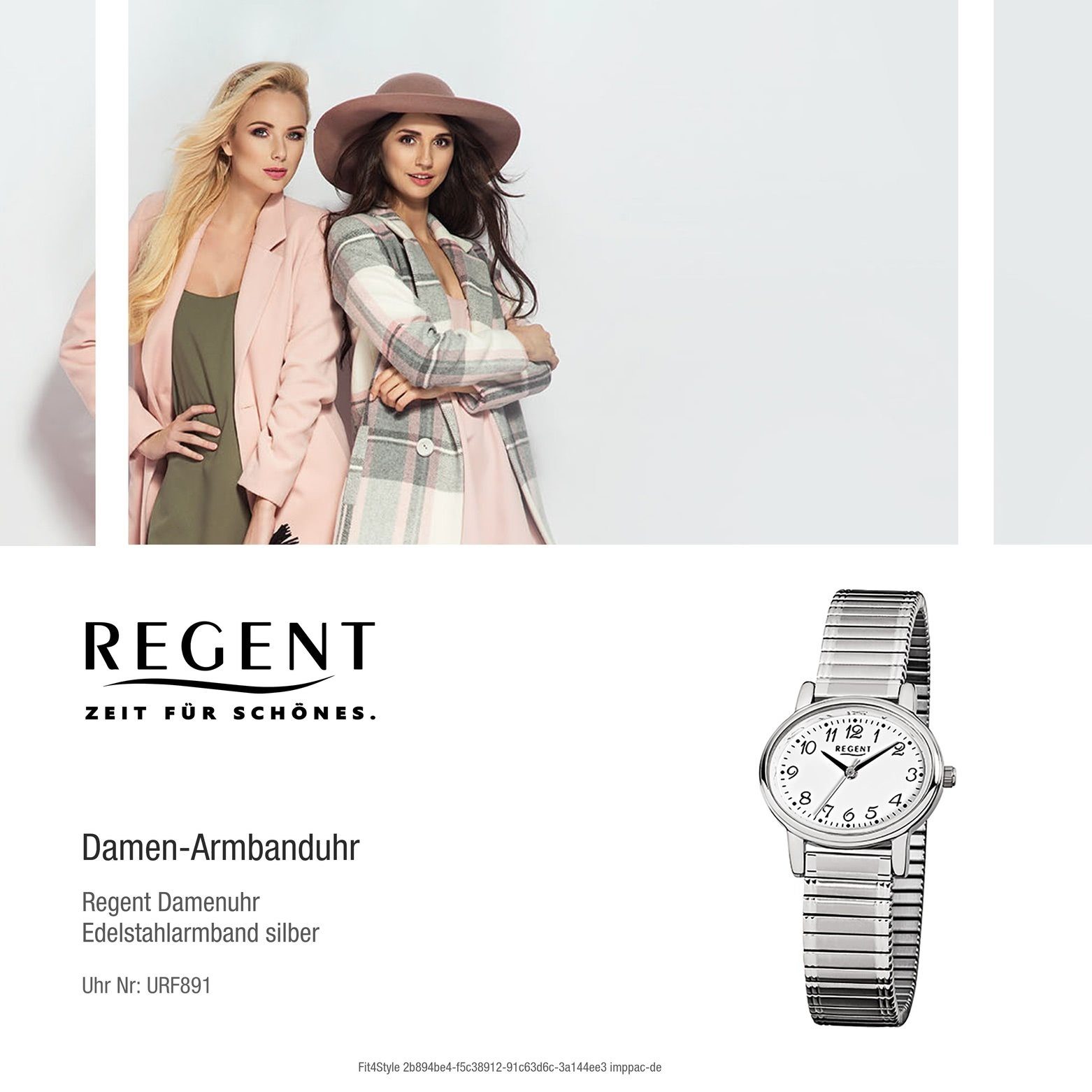 Armbanduhr Regent Analog Damen (ca. 30x25mm), Regent F-891, Edelstahlarmband klein oval, Quarzuhr silber Damen-Armbanduhr