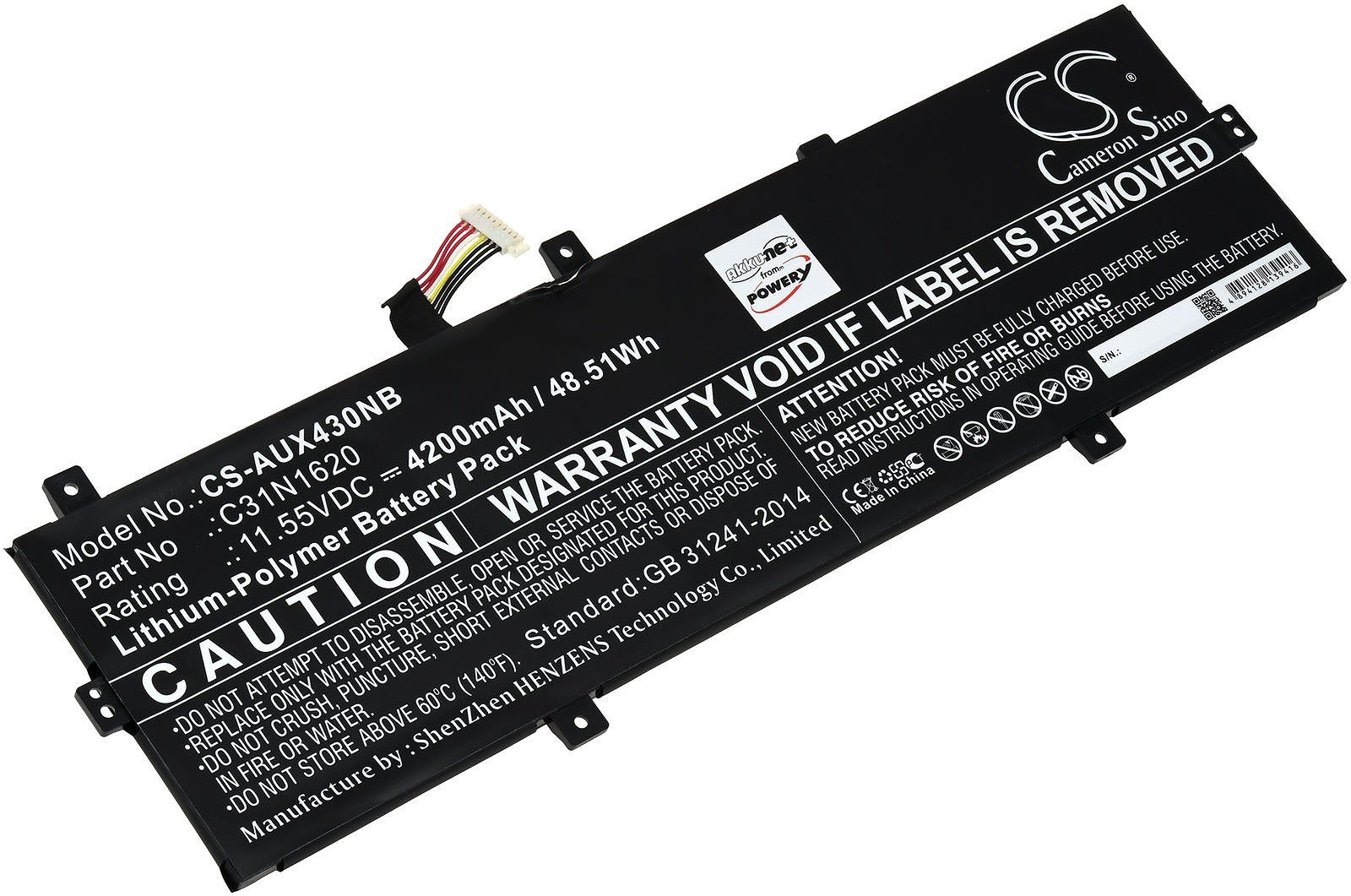 Powery Akku für Asus Zenbook UX430UN-0182C8250U Laptop-Akku 4200 mAh (11.55 V)