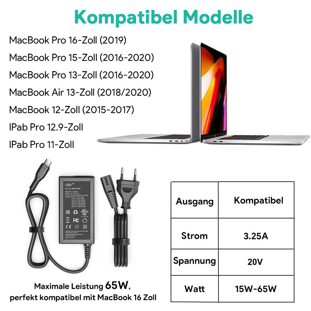 HKY 65W 60W USB C Ladegerät für NOCO Boost X GBX45 GBX55 GBX75 GBX155 Notebook-Netzteil (Apple MacBook Pro 13" Serien Apple MacBook Pro Retina Jump Starter)