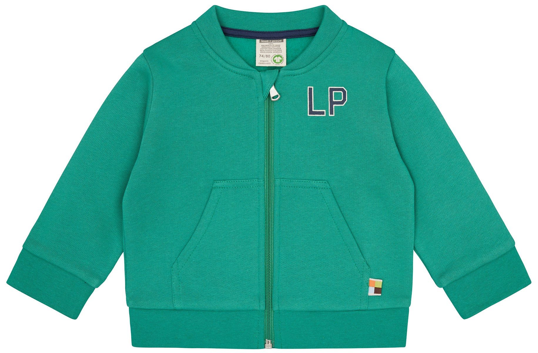 loud + proud Collegejacke mit Taschen und Druck Biobaumwolle GOTS