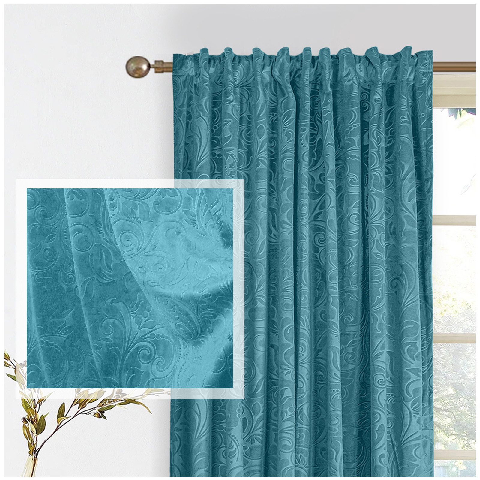 Jibenhome Verdunkelungsvorhang Samt Gardine 2er-Set, Blickdicht Vorhänge Blumen Multifunktionsband, Scheibengardine für Deko Wohnzimmer Schlafzimmer