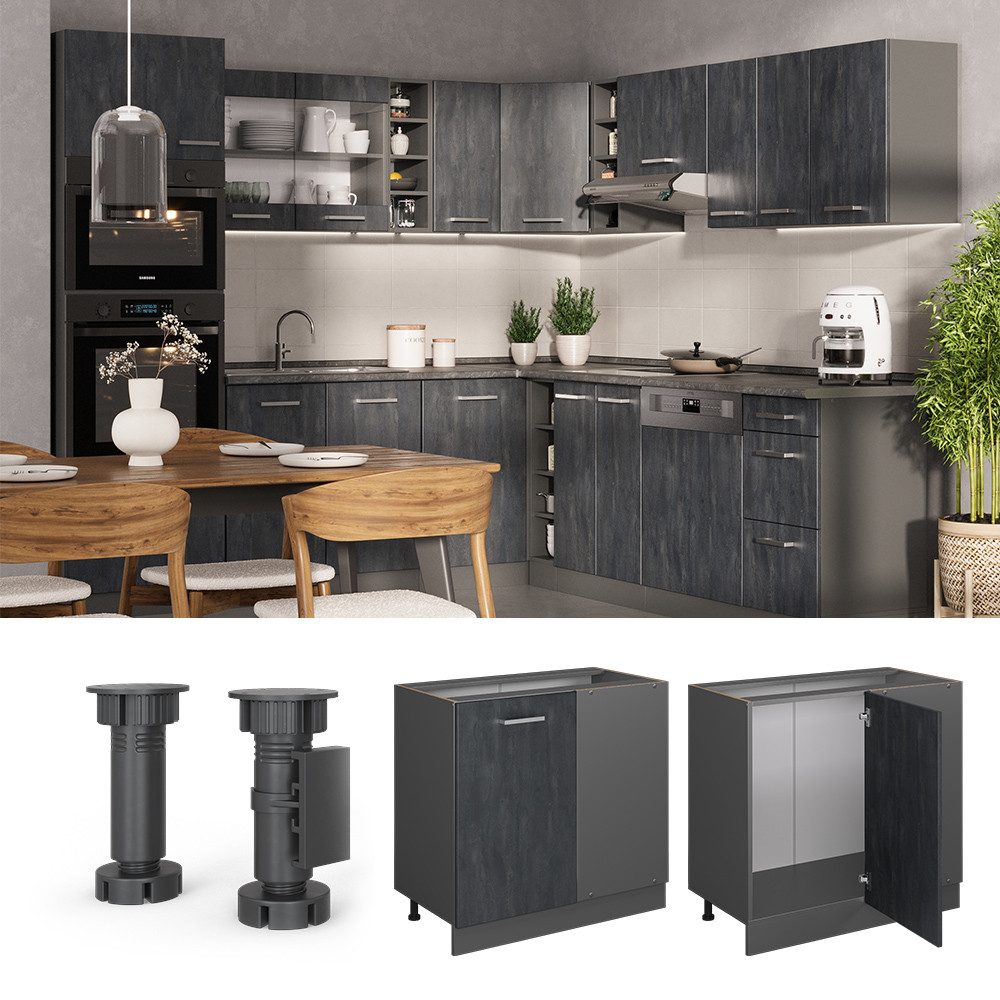 Vicco Eckunterschrank R-Line, Schwarz Beton/Anthrazit, 86 cm ohne Arbeitsplatte (1-St)