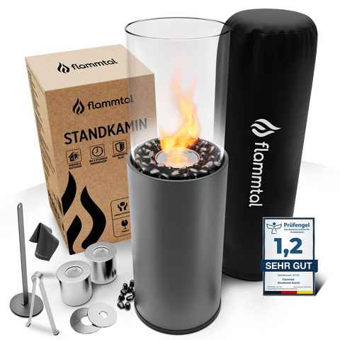 flammtal Echtfeuer-Dekokamin Bioethanol Kamin [8h Brenndauer / 80x26x26 cm], Ethanol Standkamin Freistehend (Outdoor & Indoor), Verstellbare Flamme