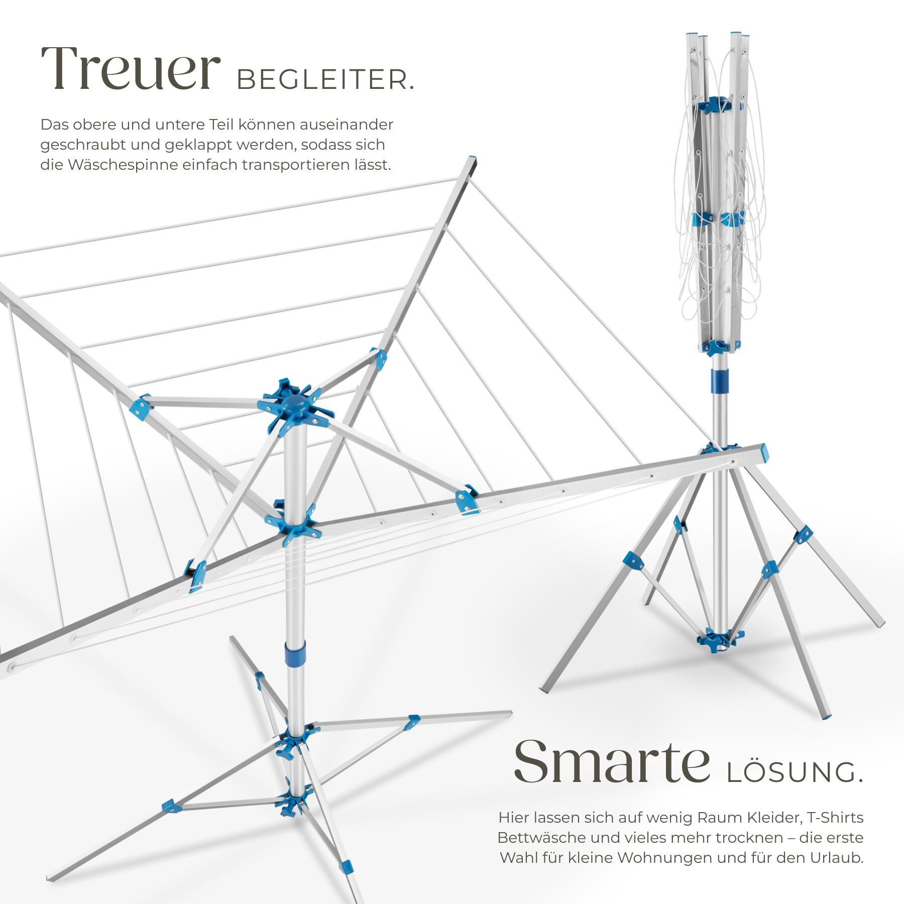 tectake Wäschespinne Mobiler Wäscheständer aus Aluminium, wetterfest, 102 x 102 x 160 cm, klappbar, drehbar und stufenlos höhenverstellbar, Leinenlänge 16 m
