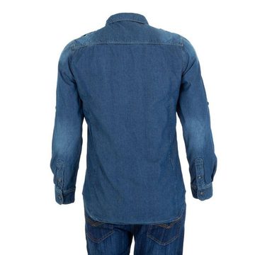 Ital-Design Langarmhemd Herren Freizeit Hemd Jeansstoff Gefüttert Hemd in Blau