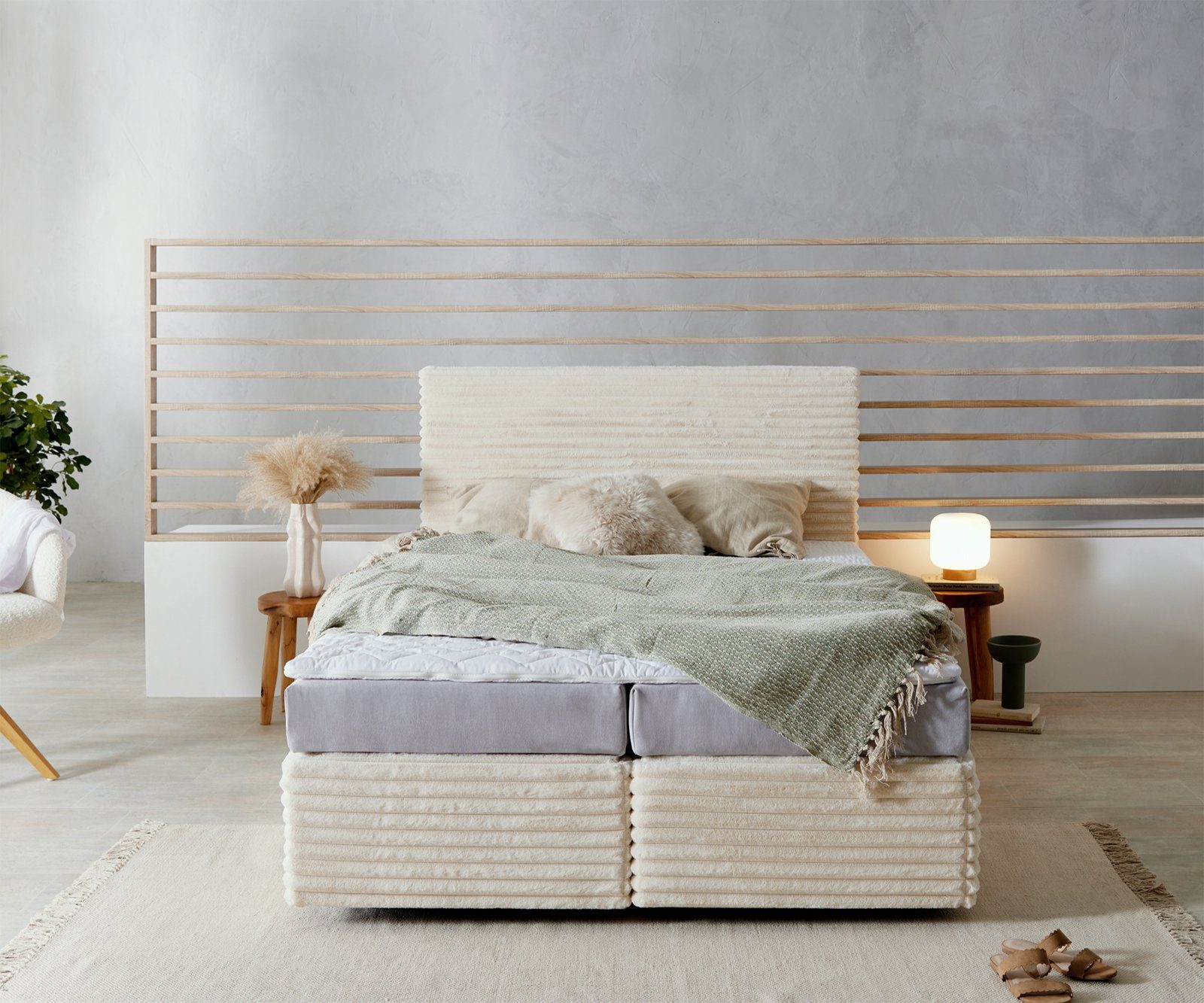 DELIFE Boxspringbett Dream-Well, Plüsch-Cord Beige 140x200 günstig online kaufen
