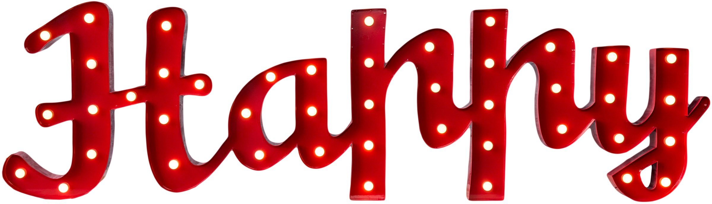 MARQUEE LIGHTS LED Dekolicht Happy, LED fest integriert, Warmweiß, Wandlampe, Tischlampe Schriftzug Happy 44 Leuchtmittel - 137x38 cm