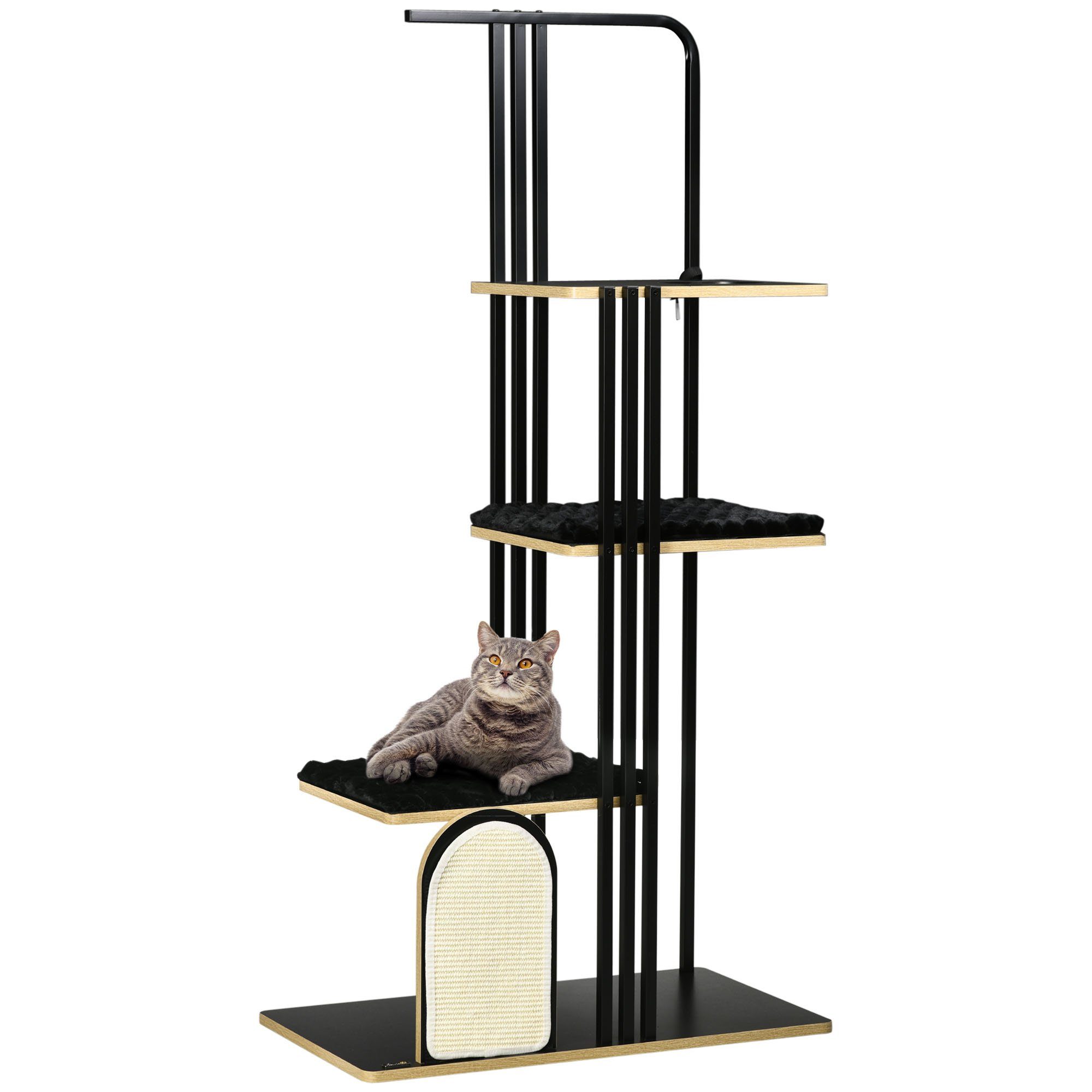 Kratzbaum mit 3 Plattformen, Katzenmöbel, mit Kissen, mit Kratzbrett