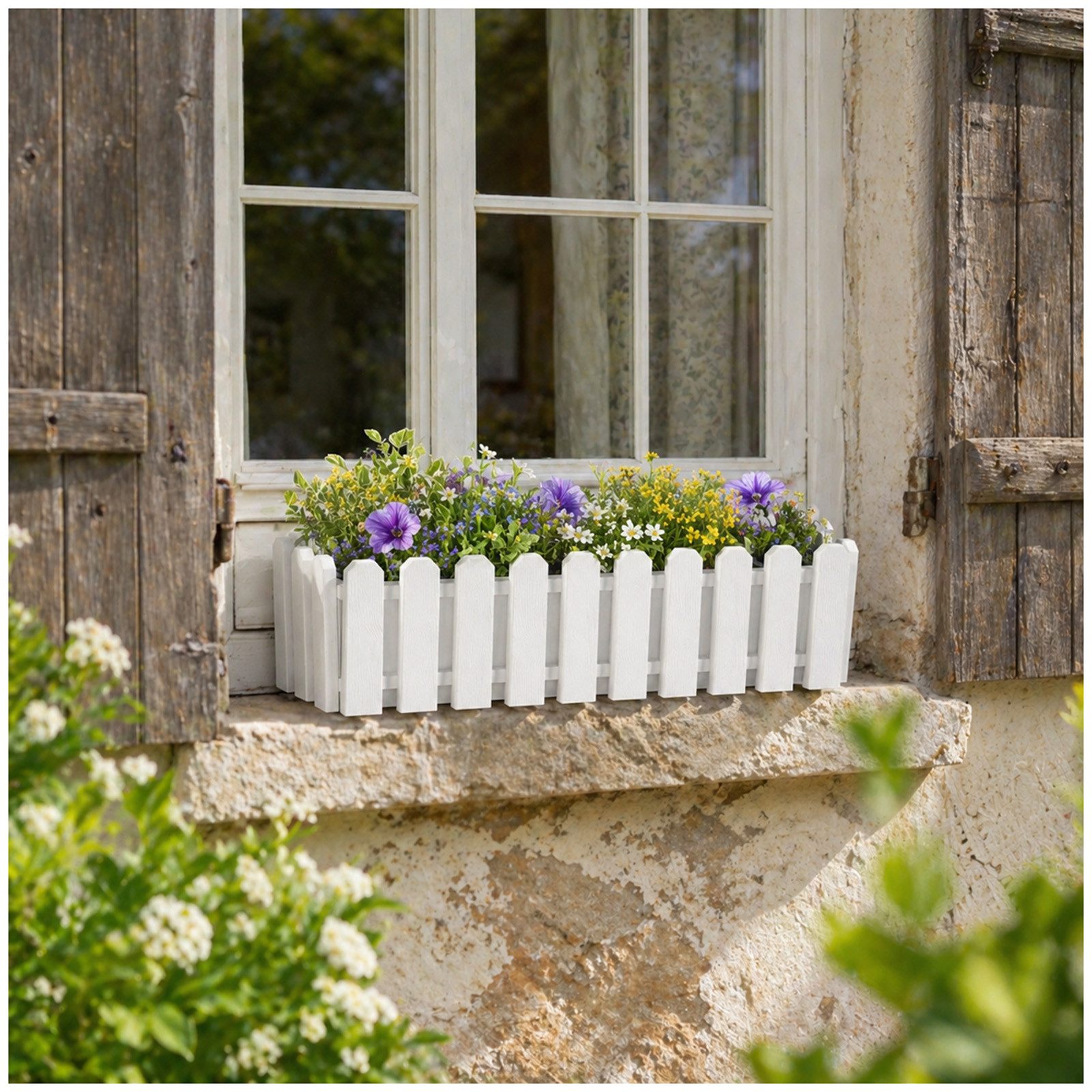HTI-Living Blumenkasten Blumenkasten mit Wasserspeicher Nessa 50 cm Weiß (Stück, 1 St., 1 Blumenkasten), inklusive Wasserstandsanzeige und Balkonhalterung