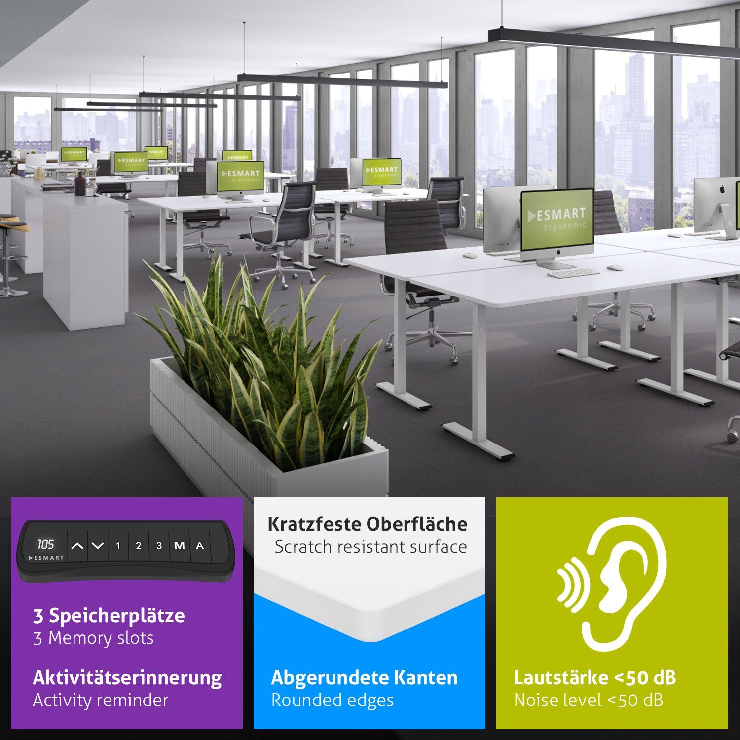 ESMART Schreibtisch ESMART Germany, Höhe: 73,5 - 122,5 cm