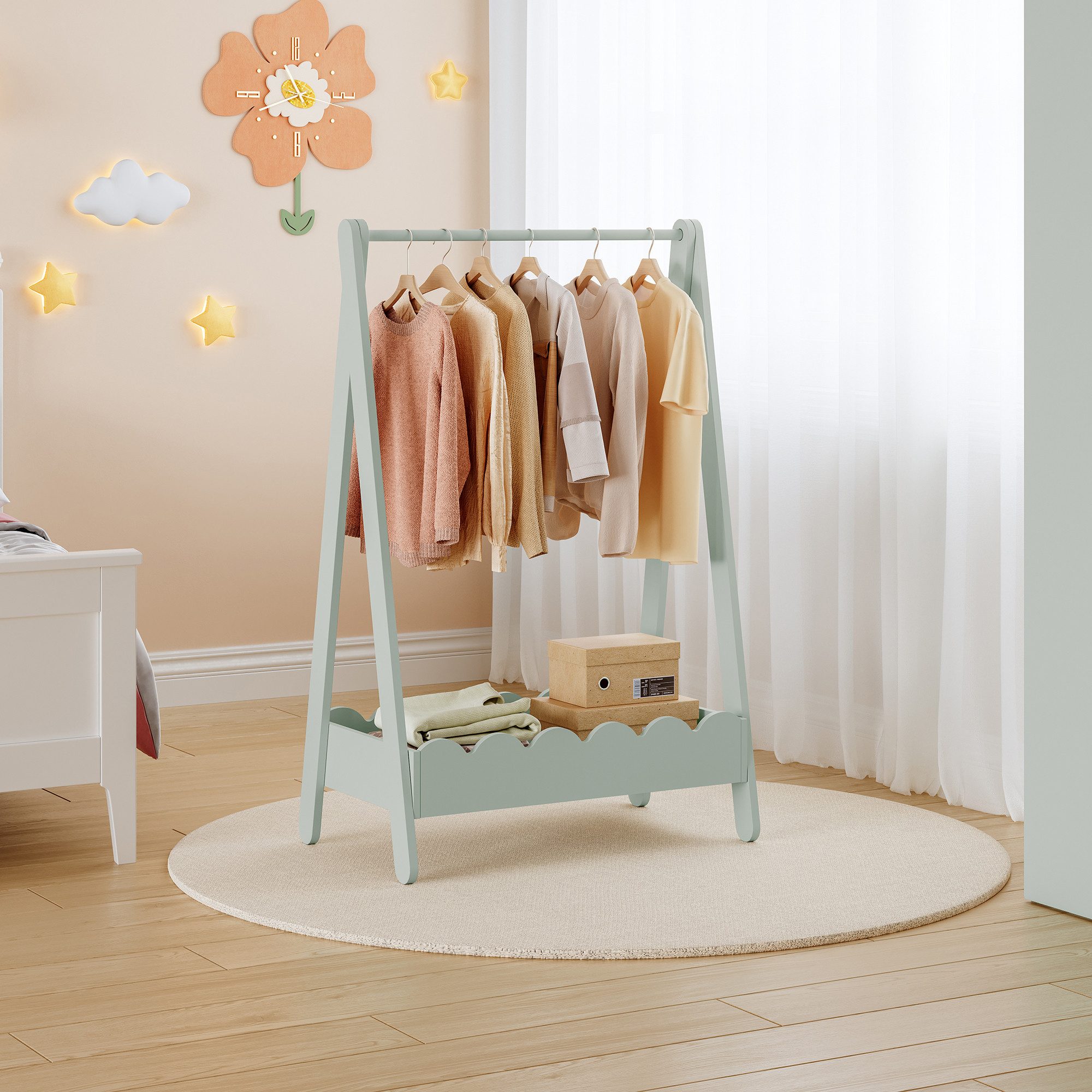 en.casa Kleiderständer, für Kinder »Vestnes« mit Kleiderstange 99x66x38 cm Mintgrün