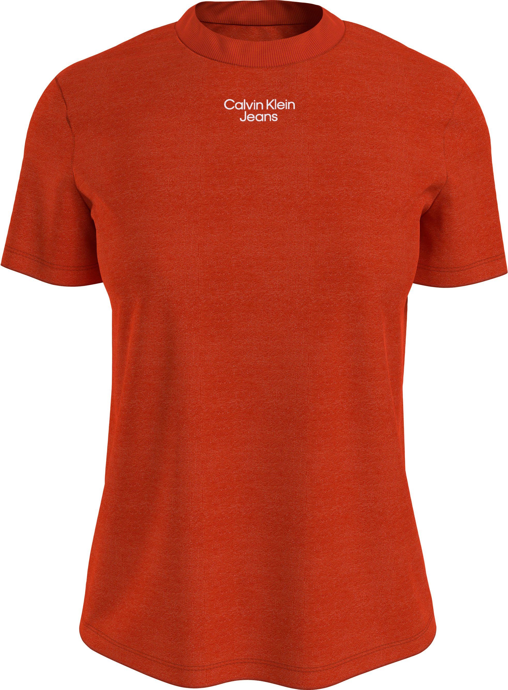 TEE Calvin Jeans Calvin MODERN Klein T-Shirt Klein Orange dezentem mit LOGO STRAIGHT Logodruck Coral Jeans STACKED