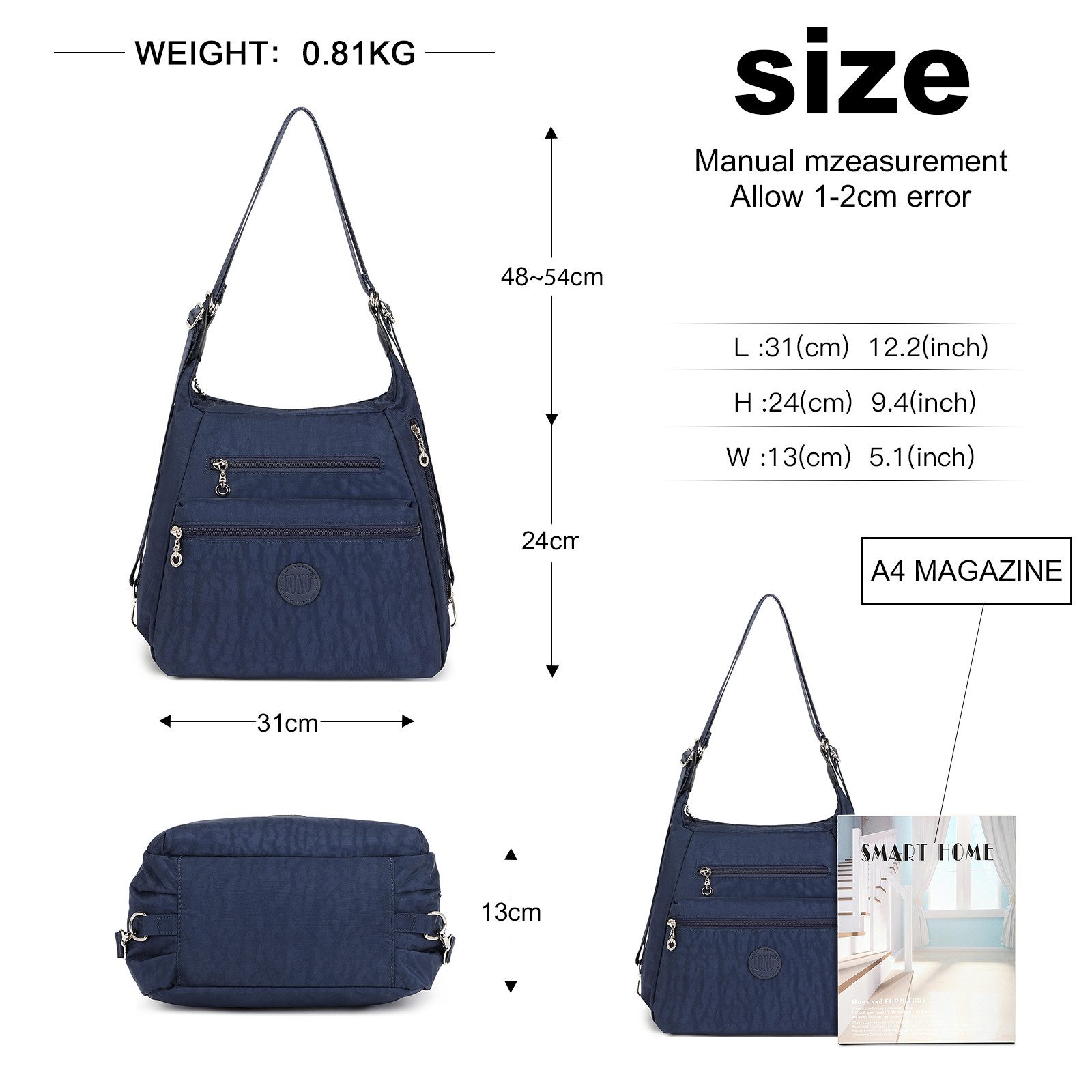 KONO Handtasche Rucksack Damen Umhängetaschen Nylon Schultertaschen 3 in 1 günstig online kaufen