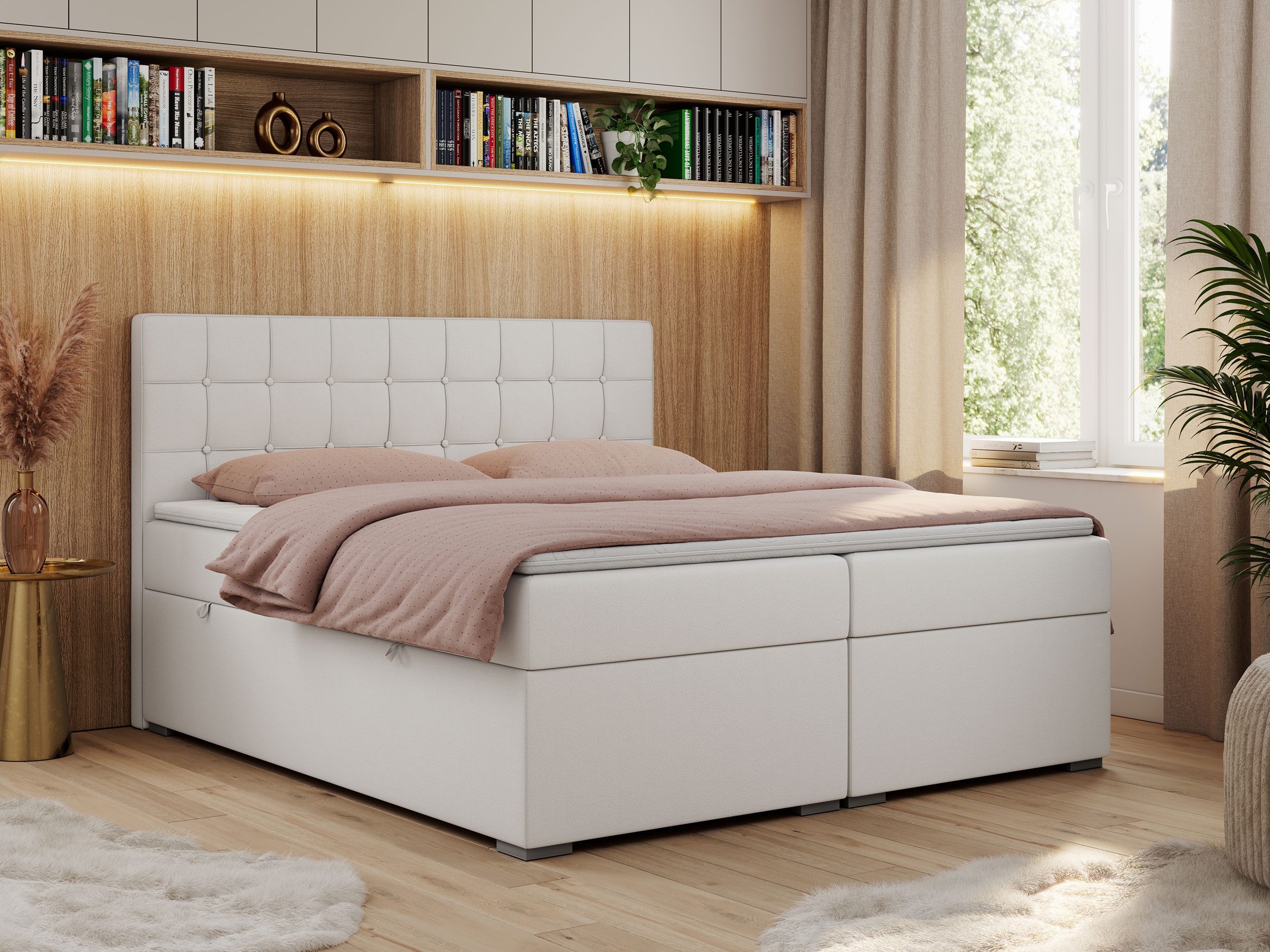 MKS MÖBEL Boxbett CARMEN (Boxspringbett - Set, Packung, T30-Schaum, Topper T25/Visco, Kopfstütze mit Knöpfen), Multipocket-Matratzen, Doppelbett, Polsterbett, Kopfstütze