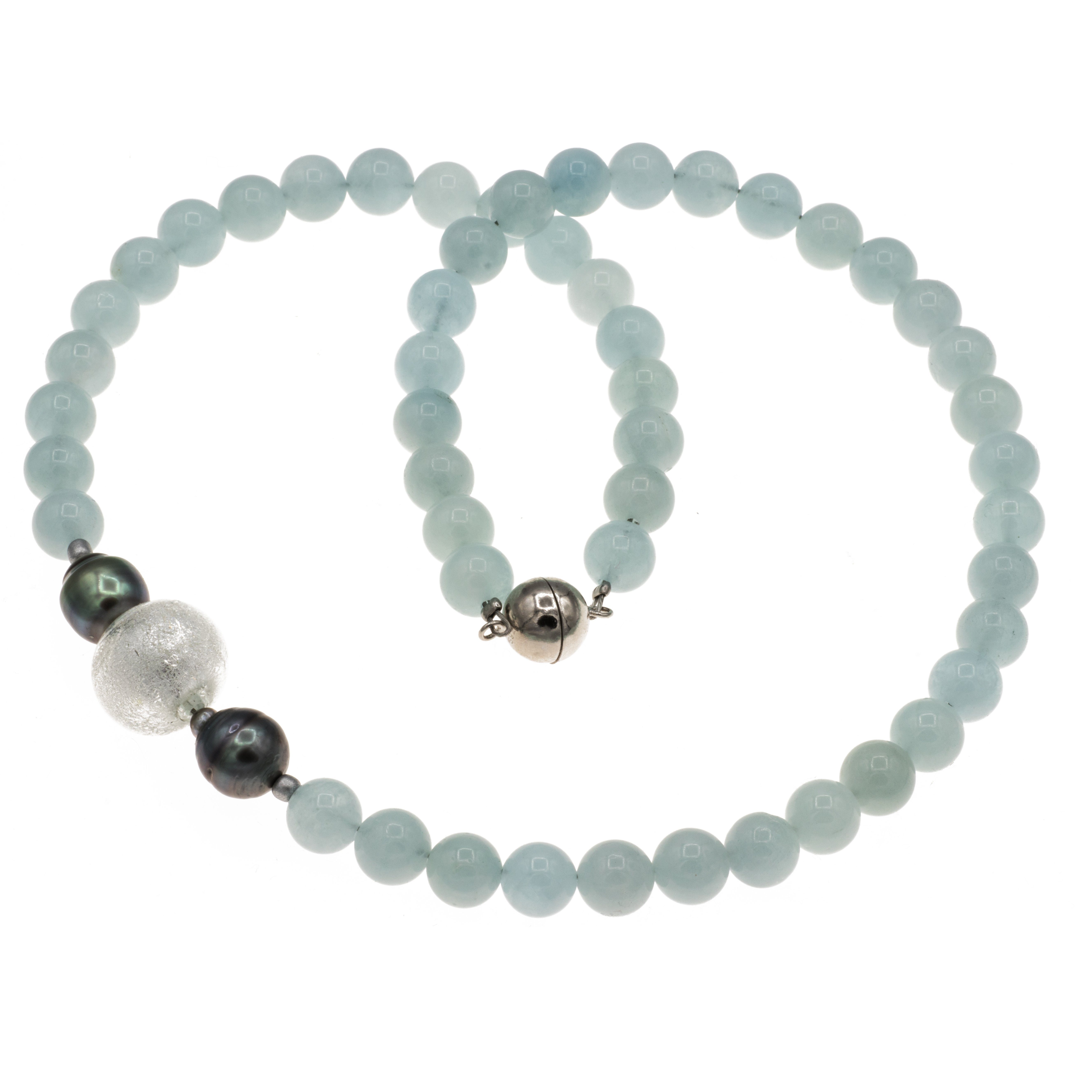 Bella Carina Perlenkette Kette mit Aquamarin, Tahiti und Murano Glas Perlen, mit 2 echten Tahiti Perlen