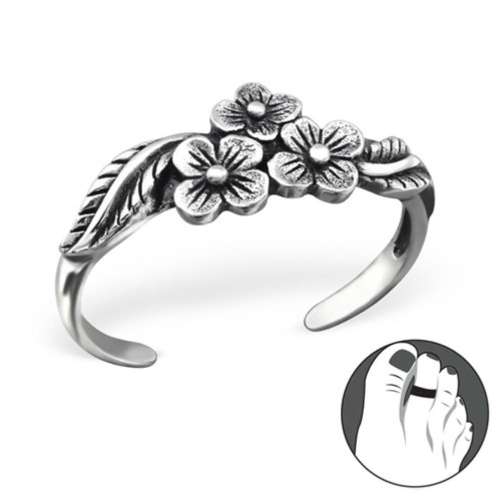 Order & Smile Schmuck Zehenring Silber Zehenring Blumen, gestempelt