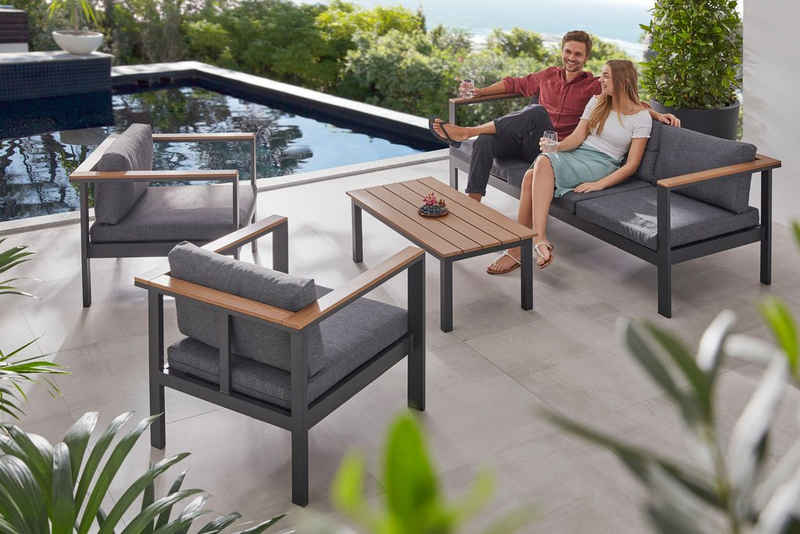 KONIFERA Gartenlounge-Set Copenhagen, (Set, 14-tlg., 1x 3er Sofa, 2x Sessel, 1x Tisch 100x52x39 cm, inkl. Auflagen), Armlehnen und Tischplatte aus hochwertigem Nonwood