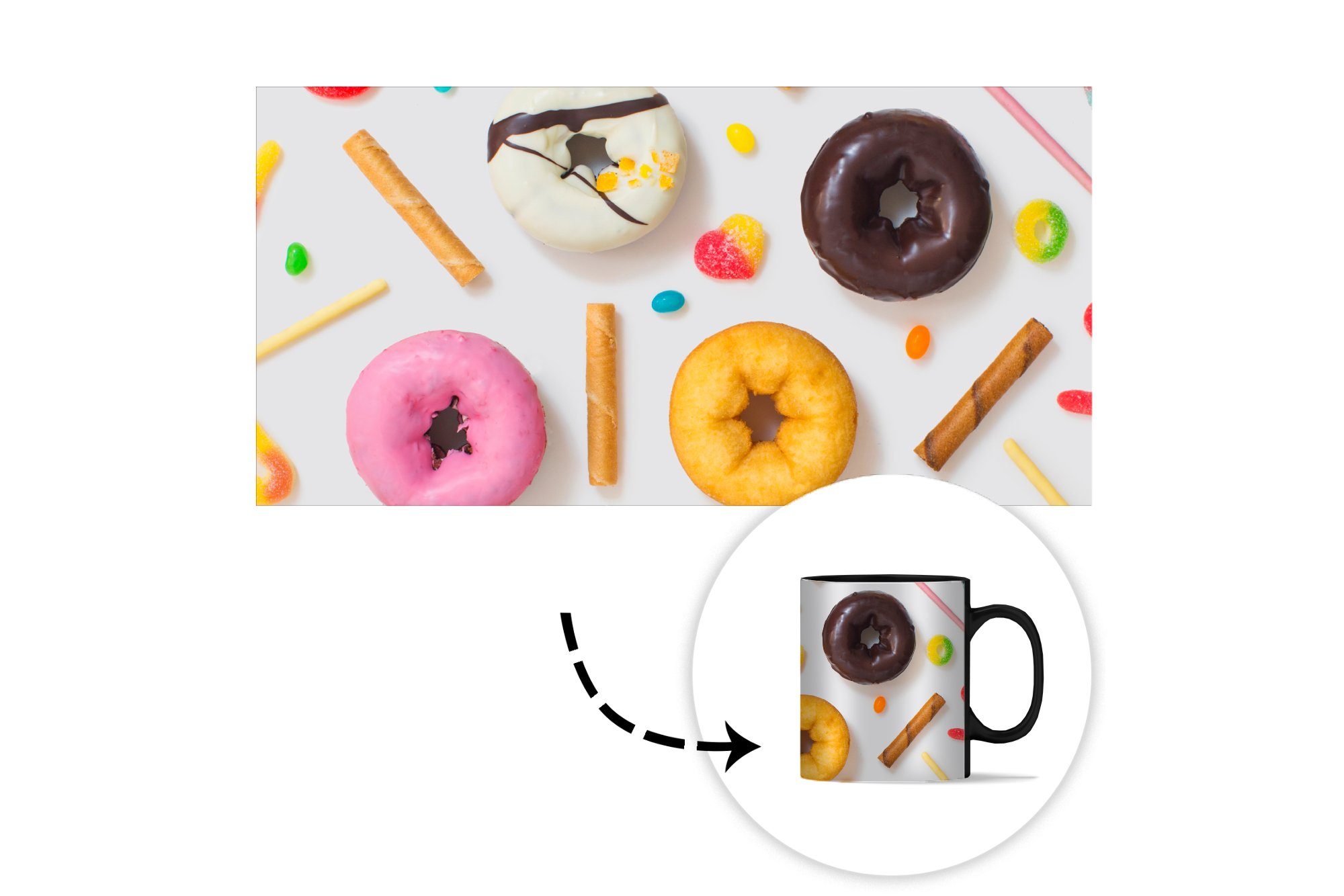 Kaffeetassen, Zaubertasse, und Keramik, Tasse Teetasse, Kekse, Farbwechsel, MuchoWow Geschenk Süßigkeiten Donuts,