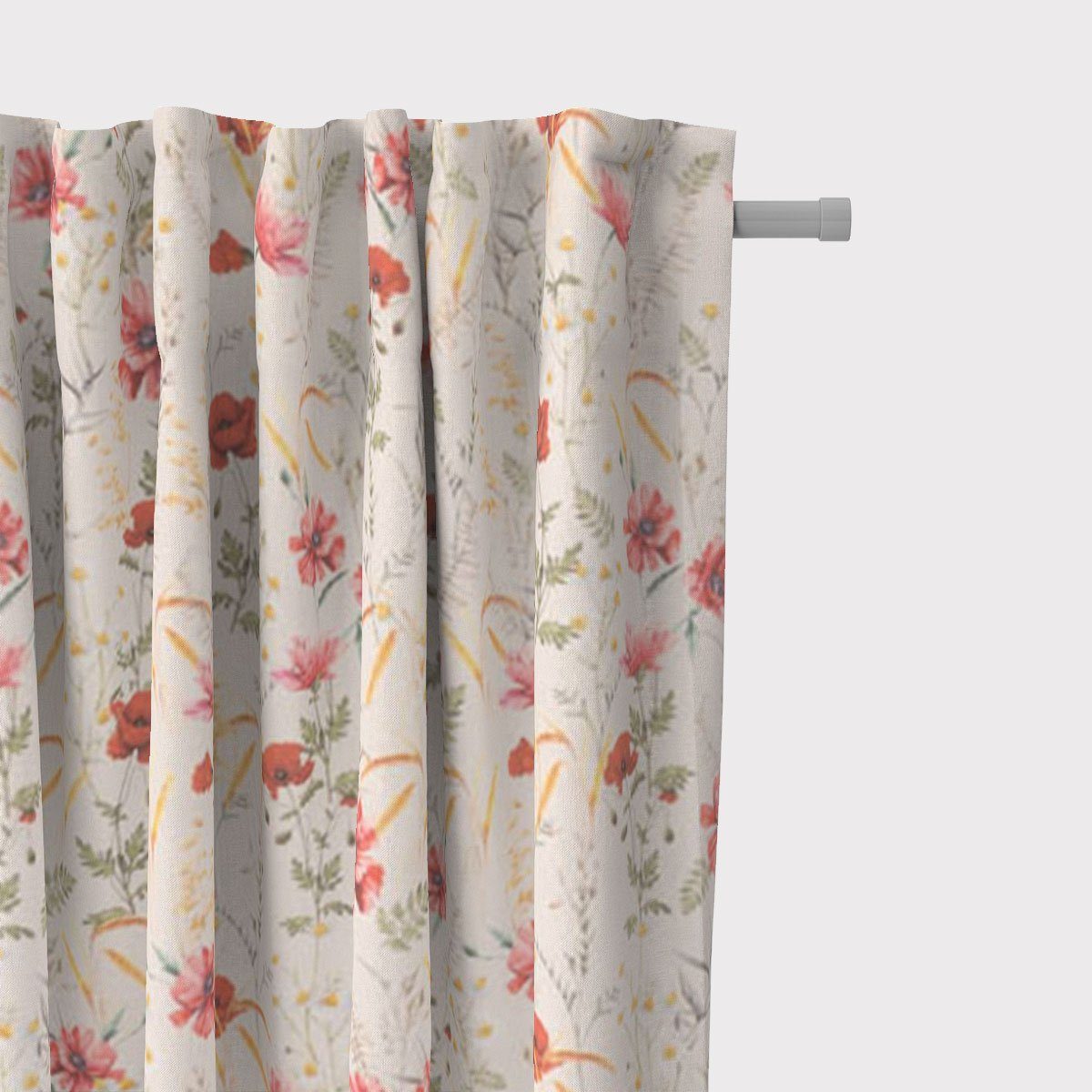 SCHÖNER LEBEN. Vorhang SCHÖNER LEBEN. Vorhang Poppy Mohnblumen Kamille Getreide beige rot 245, Smokband, blickdicht, Baumwolle, Digitaldruck