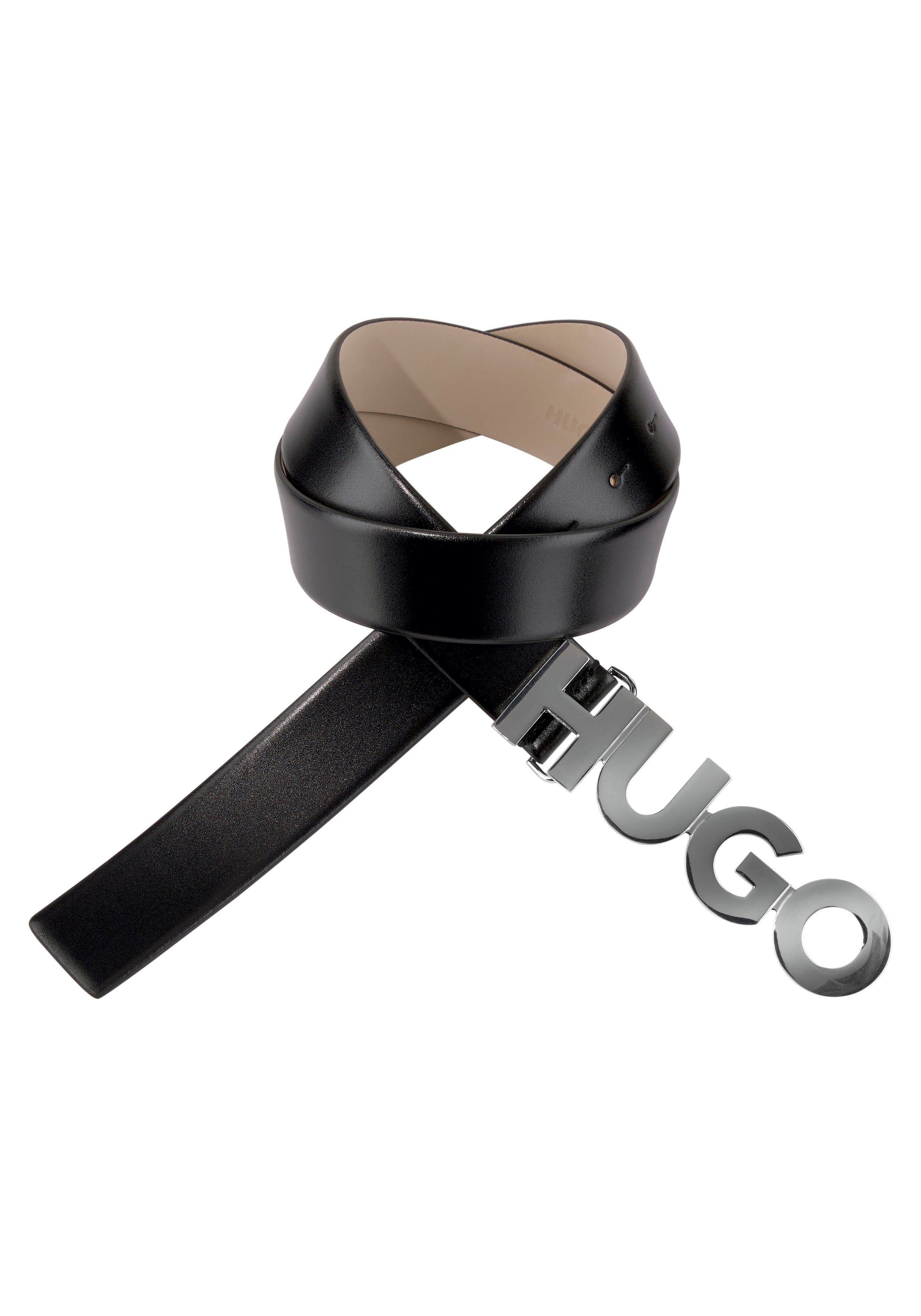 HUGO Ledergürtel mit Logo-Schliesse schwarz