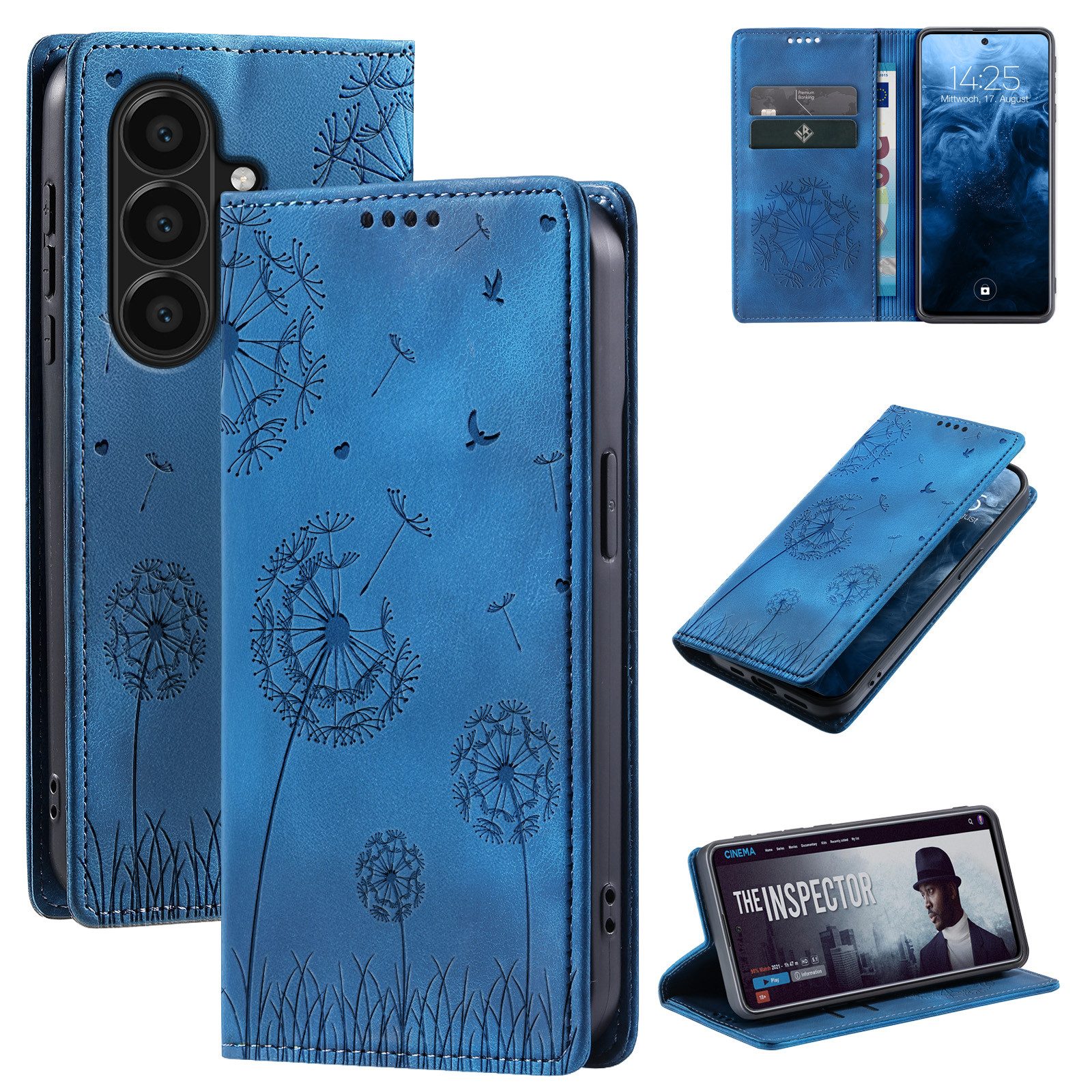 Tec-Expert Handyhülle Handy Hülle Klapphülle für Samsung Galaxy A57 5G 6.7 Zoll, 6.7, Blumen Pusteblume Case Cover mit Kartenfächern und RFID Schutz