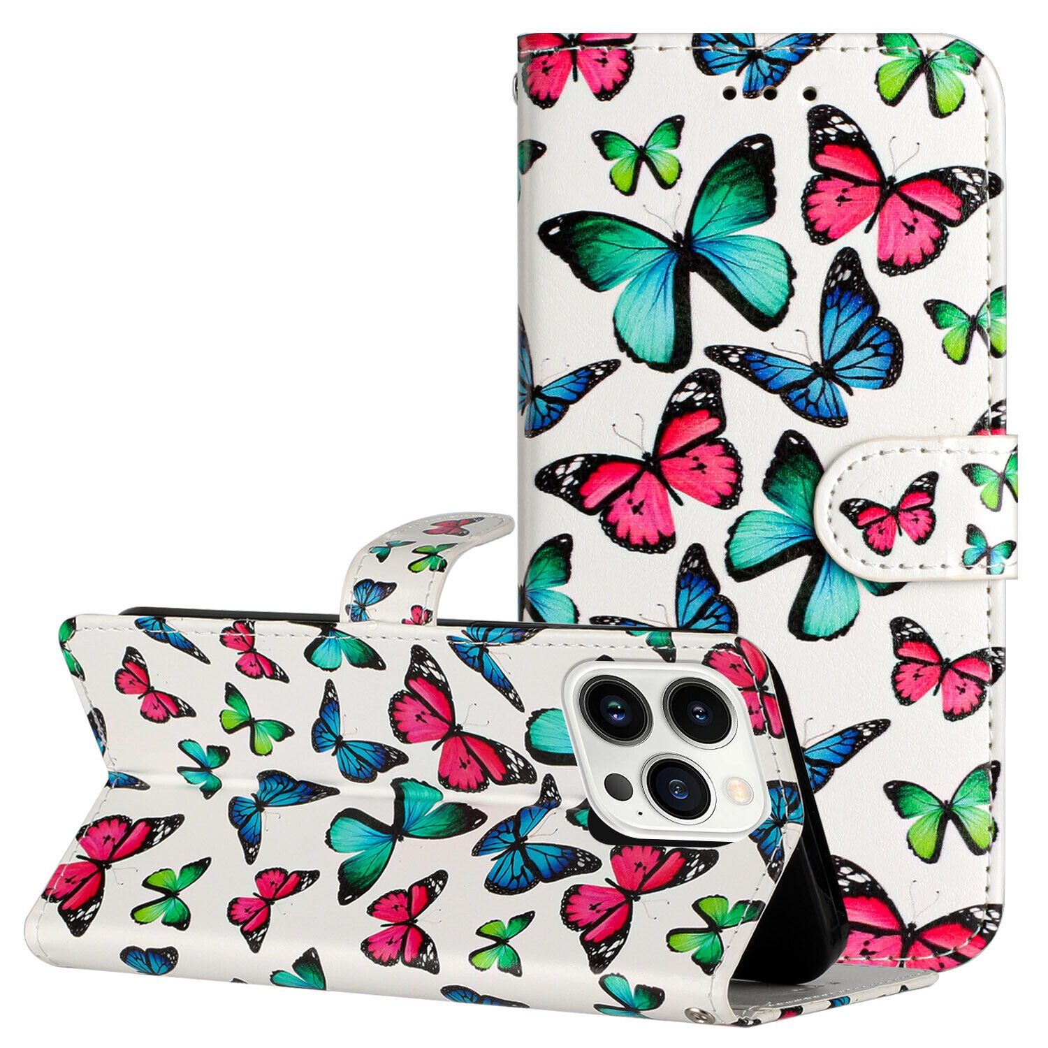 CLM-Tech Handytasche Hülle für iPhone 14 Pro Tasche aus Kunstleder Klapphülle Etui (1x iPhone 14 Pro Wallet Case Cover Handyhülle), Standfunktion, Kartenfächer