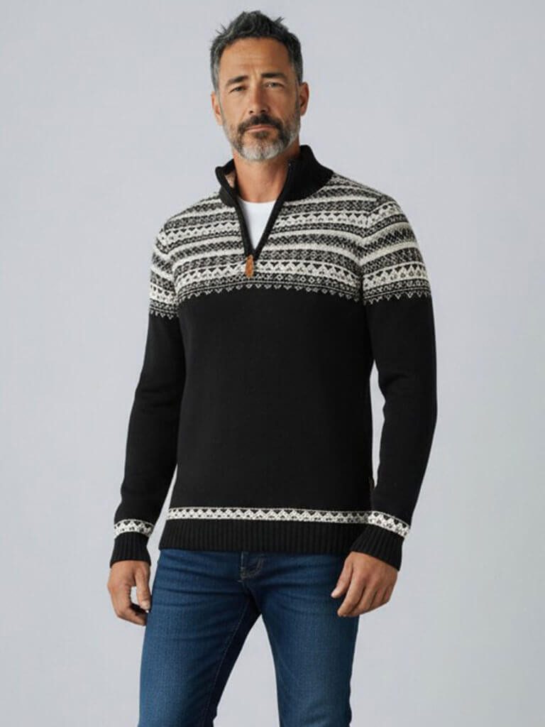 tomBrook Norwegerpullover Herren Troyer mit Norweger-Strick-Muster - Strickpullover Baumwolle