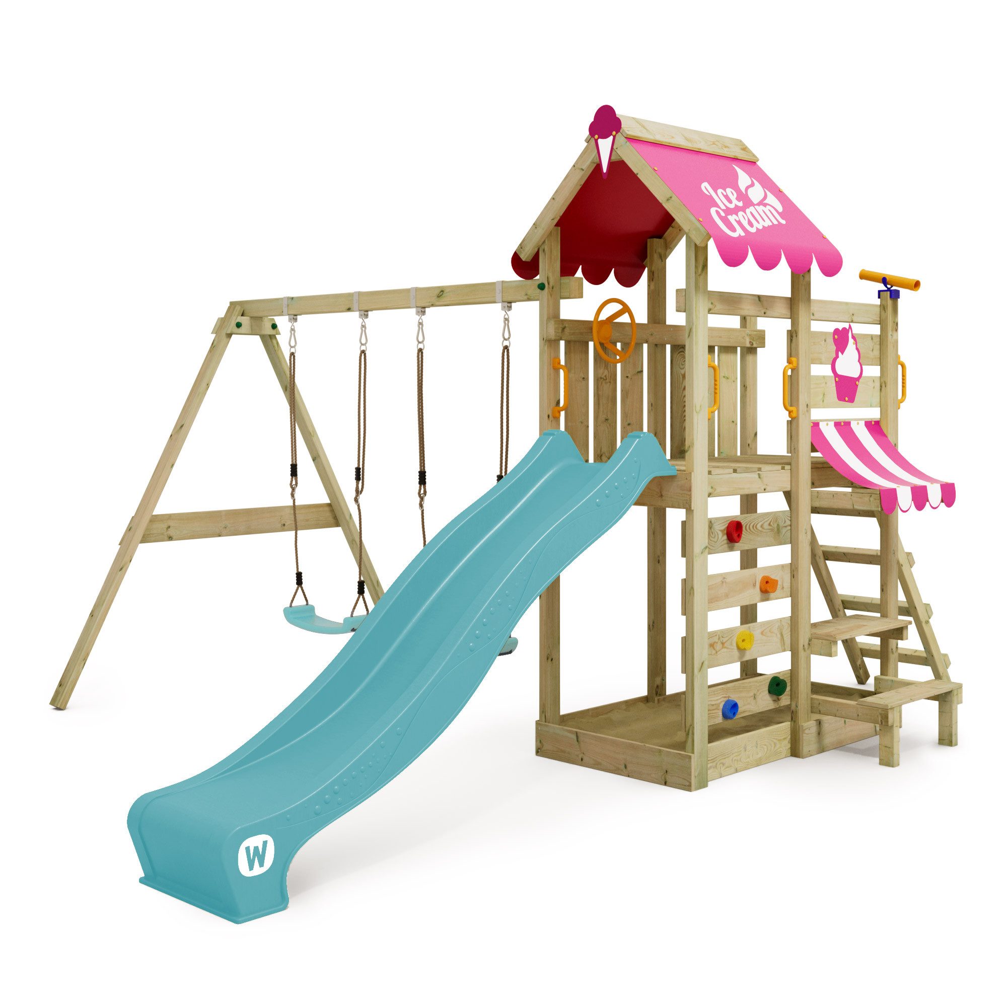 Wickey Spielturm VanillaFlyer – Klettergerüst mit Rutsche, Schaukel & Picknicktisch, Unvergessliche Erlebnisse für Kinder & 10 Jahre Garantie*