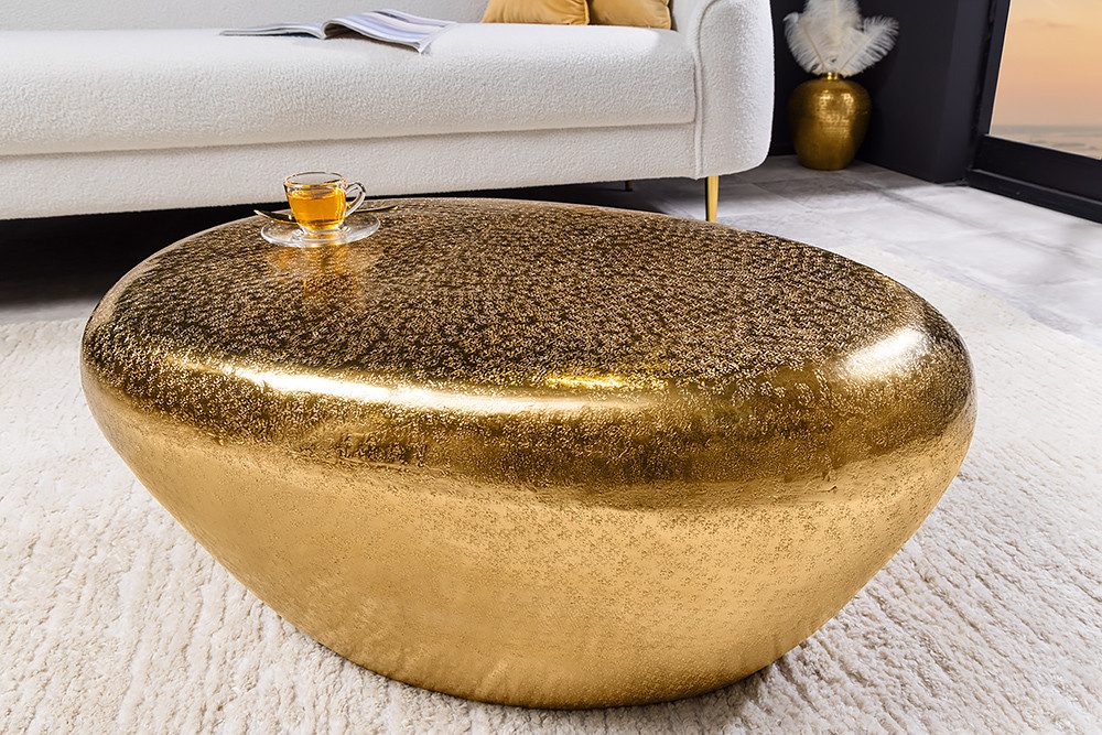 riess-ambiente Couchtisch STONE 75cm gold · Wohnzimmertisch aus Metall (Einzelartikel, 1-St), Kaffeetisch · oval · handmade · Hammerschlag Design · orientalisch