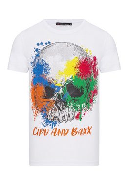 Cipo & Baxx T-Shirt mit farbenfrohem Totenkopf-Print