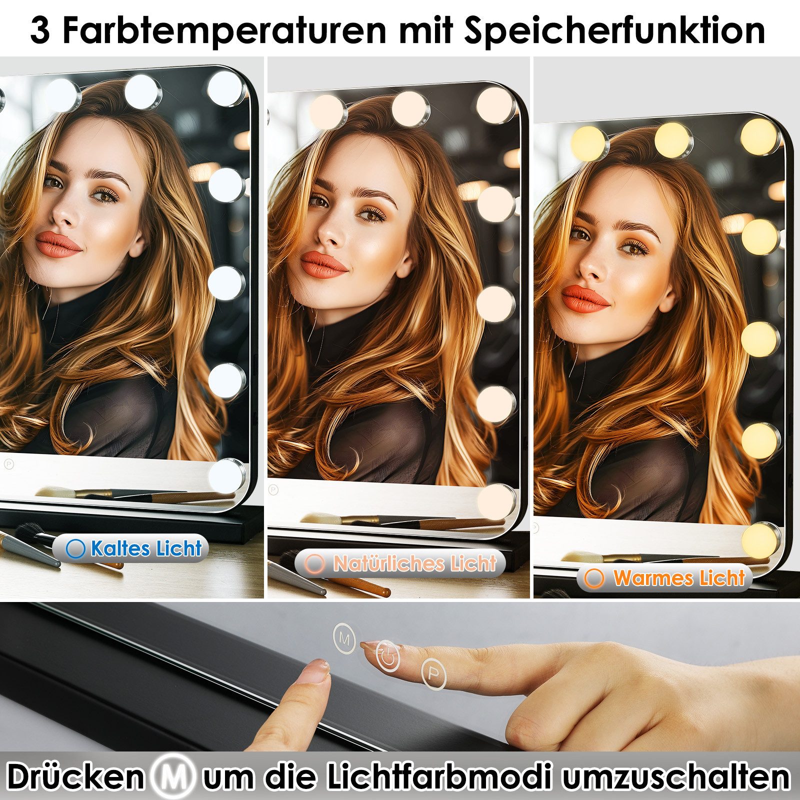 TLGREEN Schminkspiegel mit beleuchtung,50x40/58x46/80x60 Spiegel, (Packung, günstig online kaufen