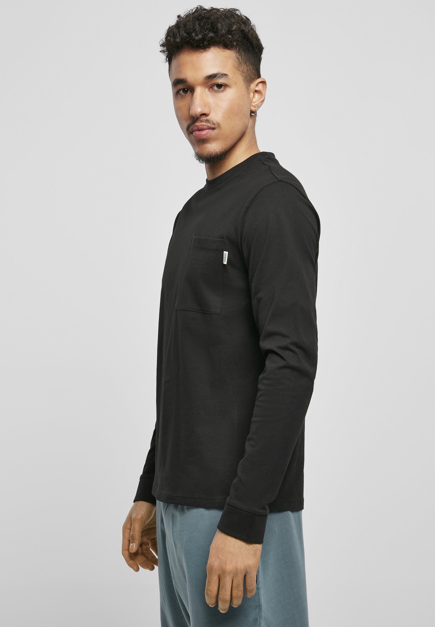 URBAN CLASSICS T-Shirt Herren Organic Basic Pocket LS (1-tlg) black