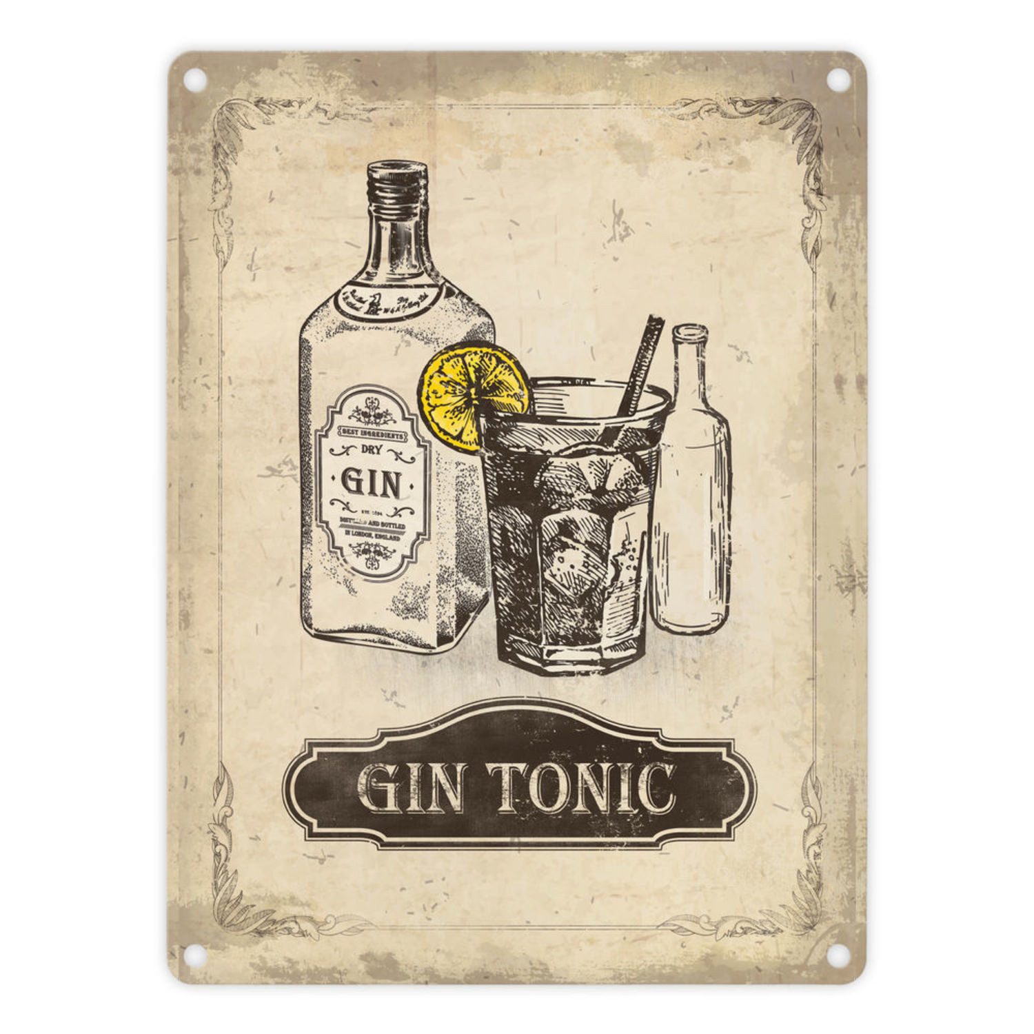 speecheese Metallschild Gin Tonic Rezept Schild Blechschild Aluminiumschild Emailleschild