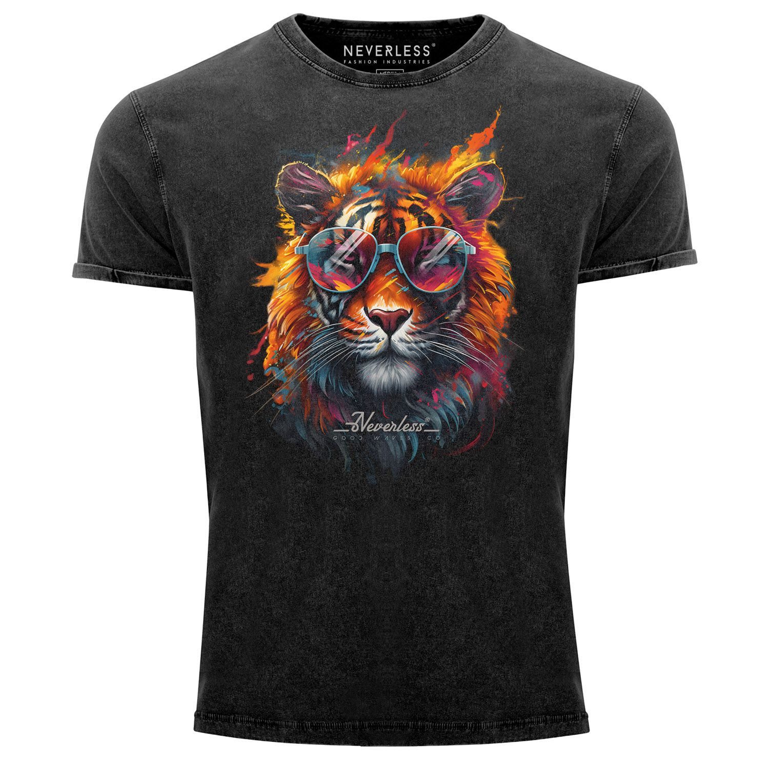 Neverless Print-Shirt Herren Vintage Shirt Tiger günstig online kaufen