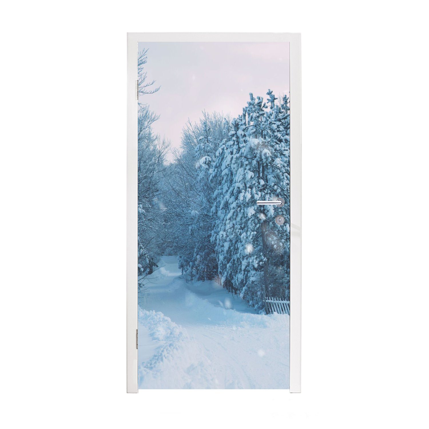 MuchoWow Türtapete Wald - Schnee - Winter, Matt, bedruckt, (1 St), Fototapete für Tür, Türaufkleber, 75x205 cm