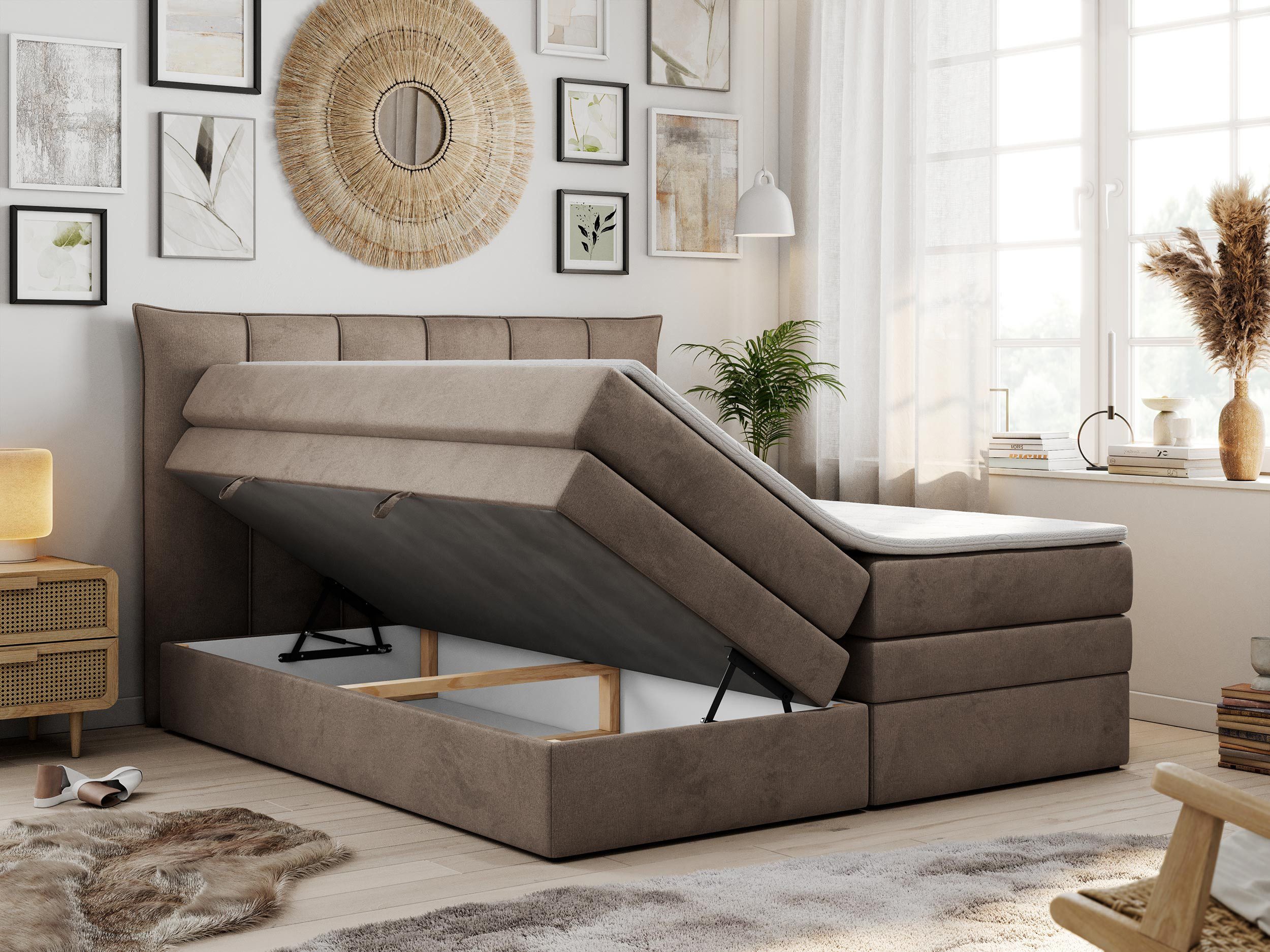 MKS MÖBEL Boxspringbett PREMIUM 10 KING (Set, Packung, Multipocket-Matratzen, T30-Schaum, Topper T25/Visco), Doppelmatratze, Polsterbett mit Bettkasten und fünf Matratzen