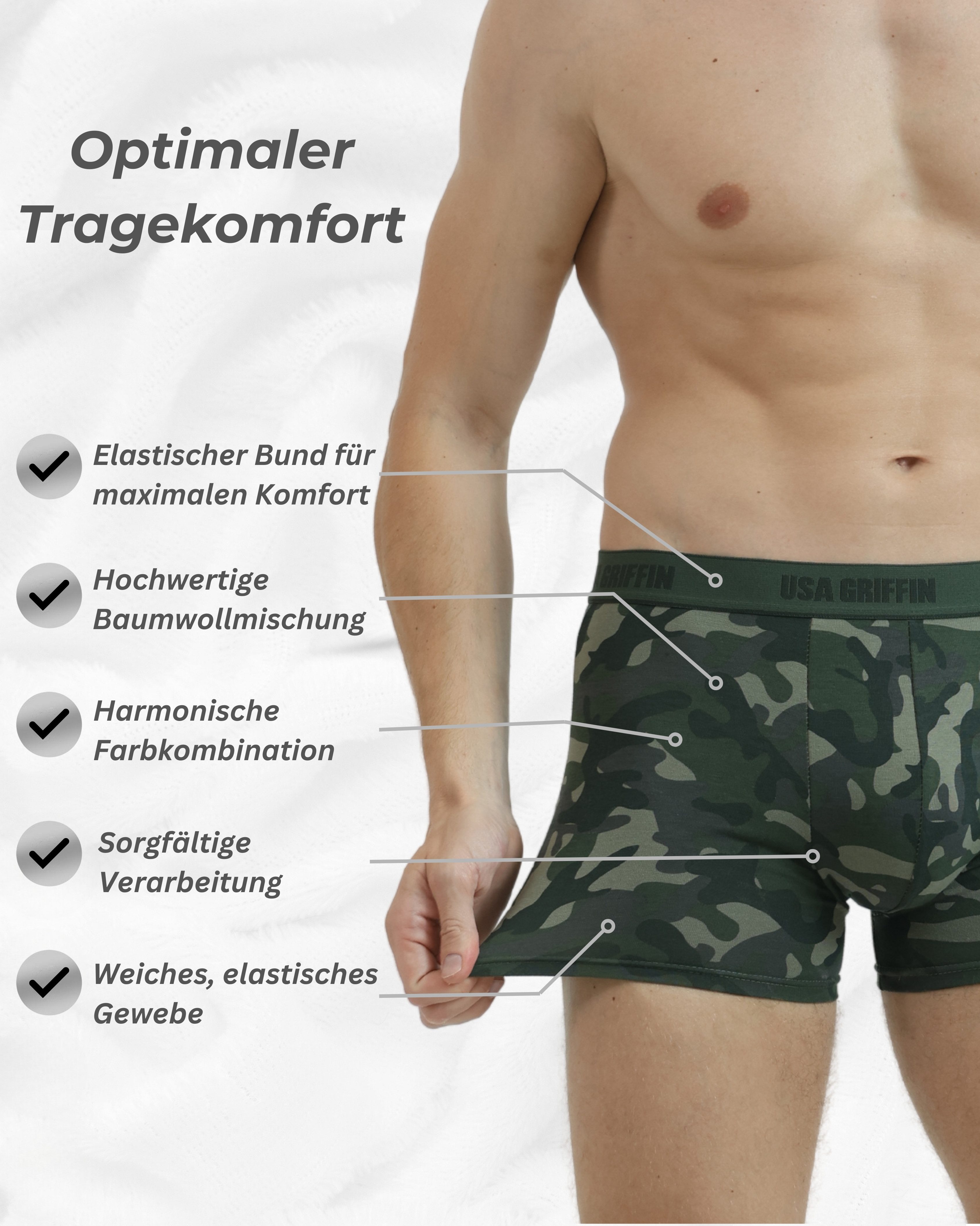 USA Griffin Boxershorts Herren Unterhosen (SET, 3er Pack) Stretchmaterial