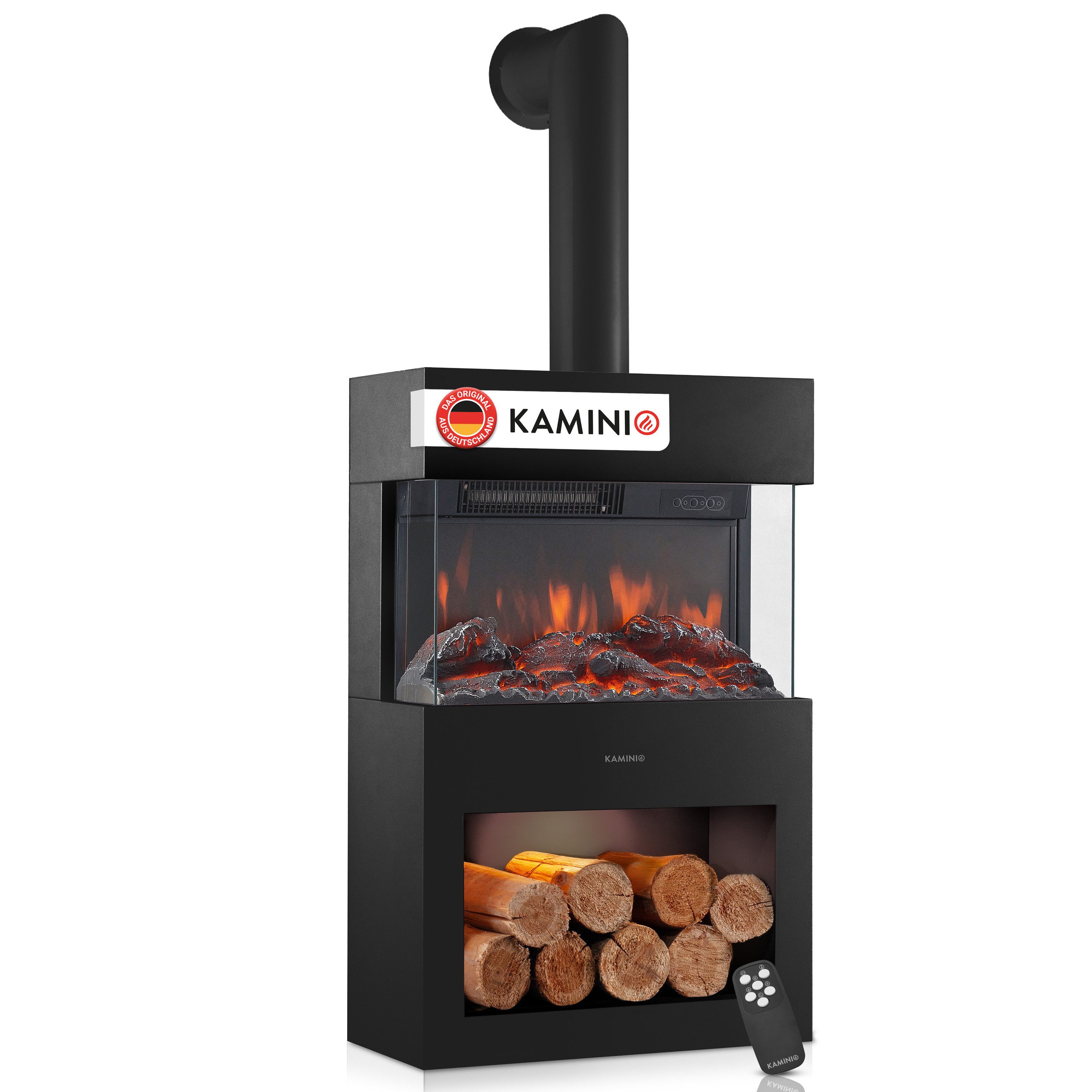 KAMINIO Elektrokamin HENRI mit Abzugsrohr, Elektrischer Kamin mit 3D-Flammeneffekt, Heizung 2000W