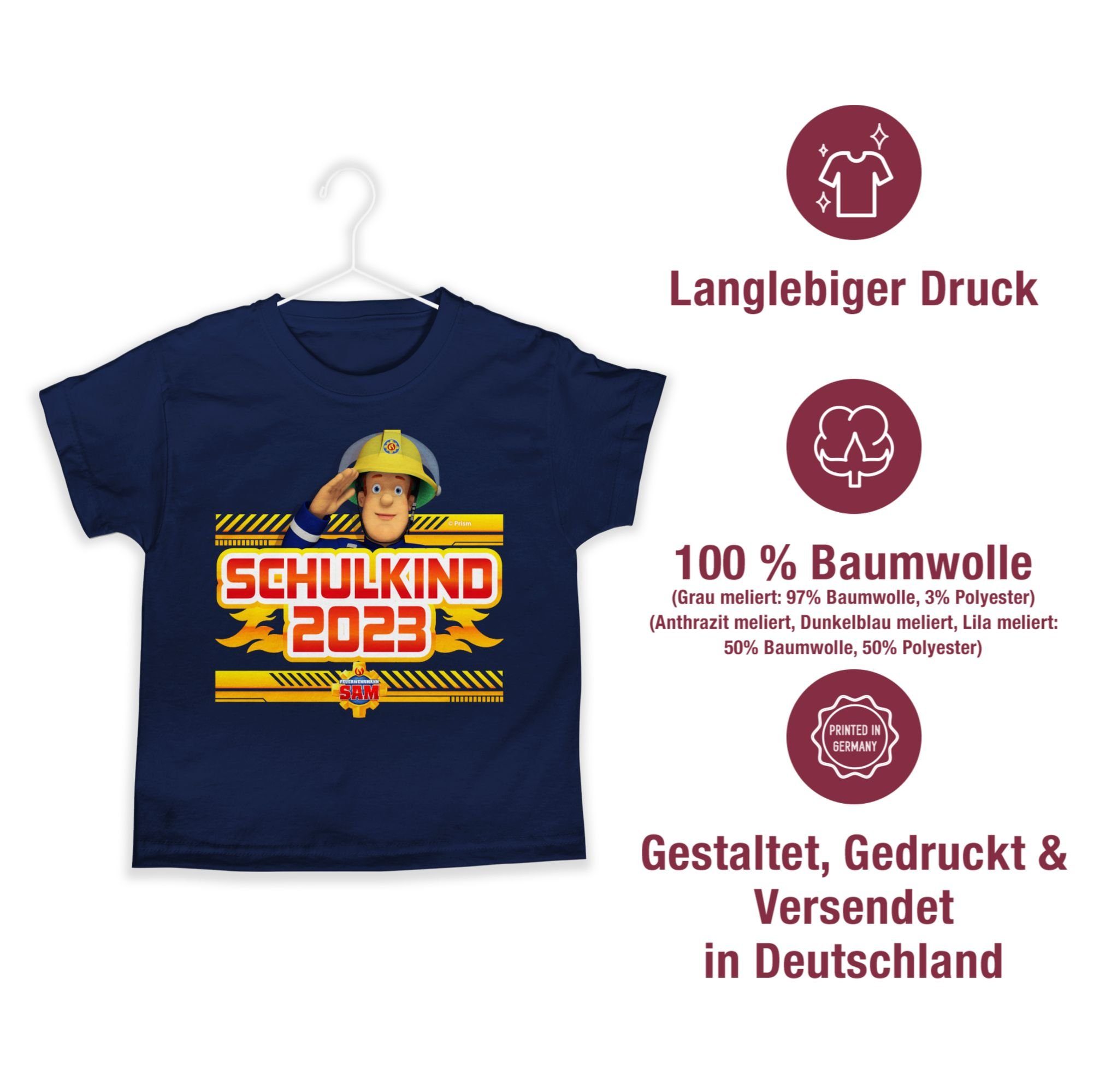 Shirtracer Sam Feuerwehrmann 02 Einschulung 2023 Sam Schulkind Jungen Dunkelblau T-Shirt
