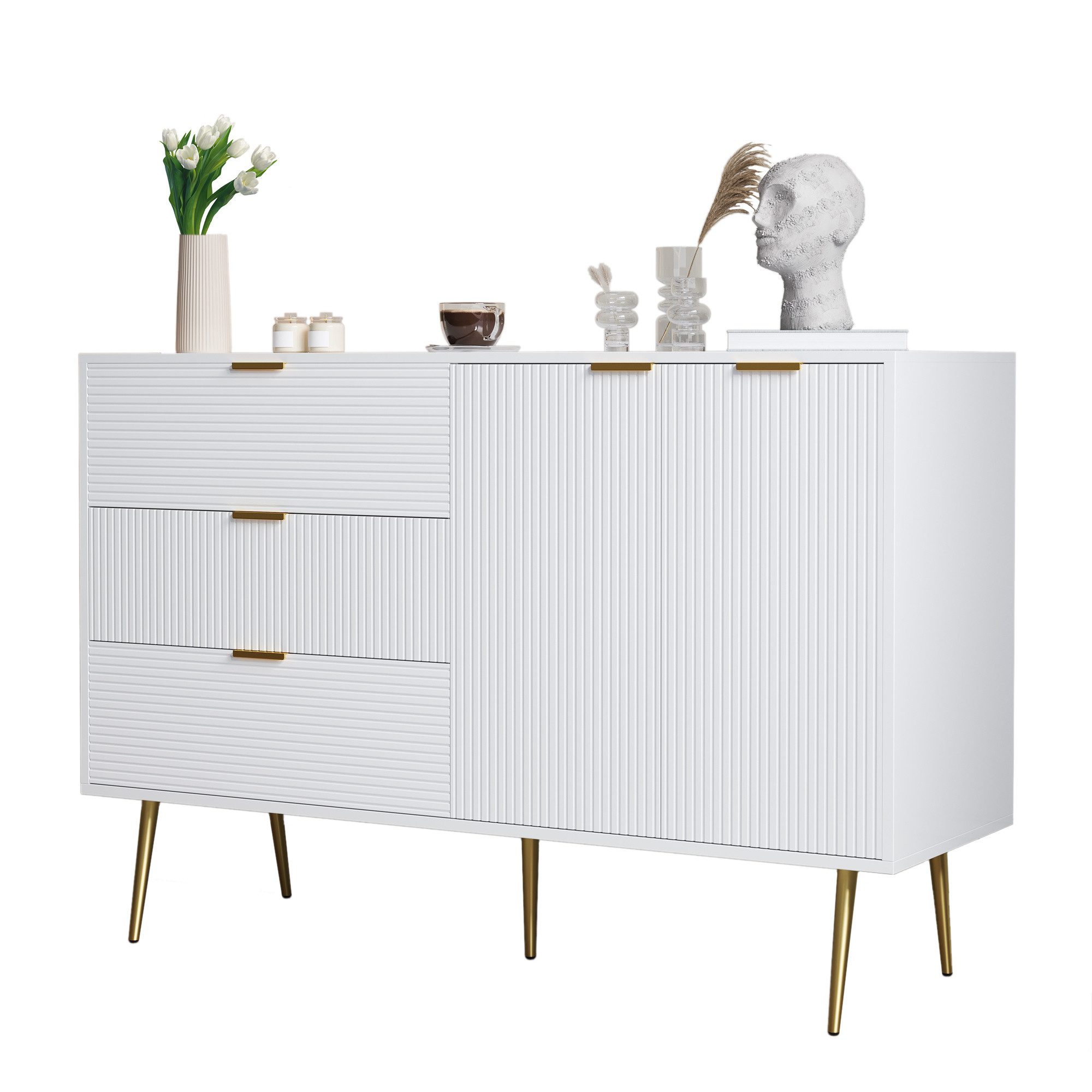 MODFU Sideboard mit goldenen Beinen und Griffen (Kommode, Anrichte, Wohnzim günstig online kaufen