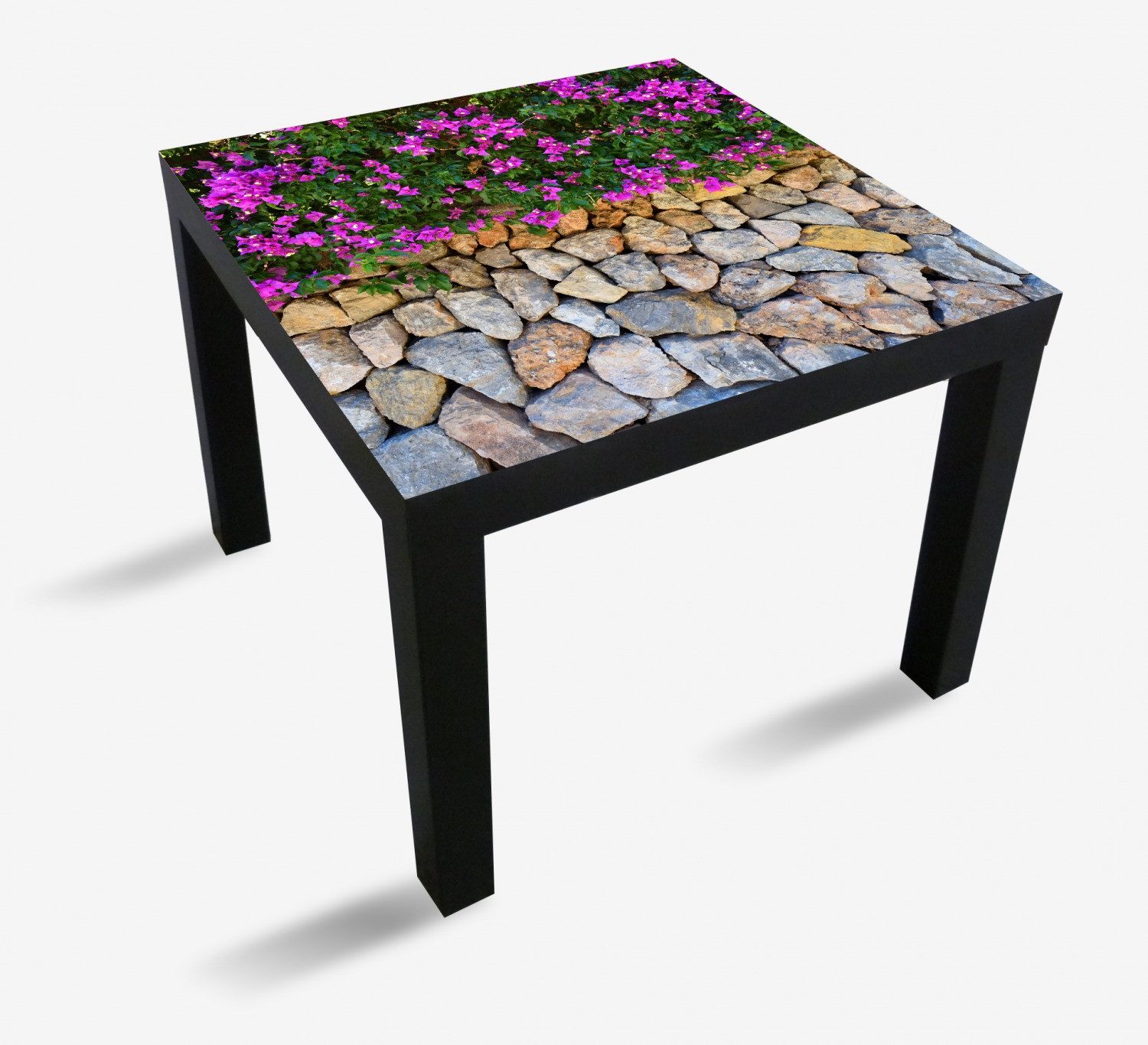 Wallario Tischplatte Mauer mit pinken Blüten (1 St), für Ikea Lack Tisch geeignet