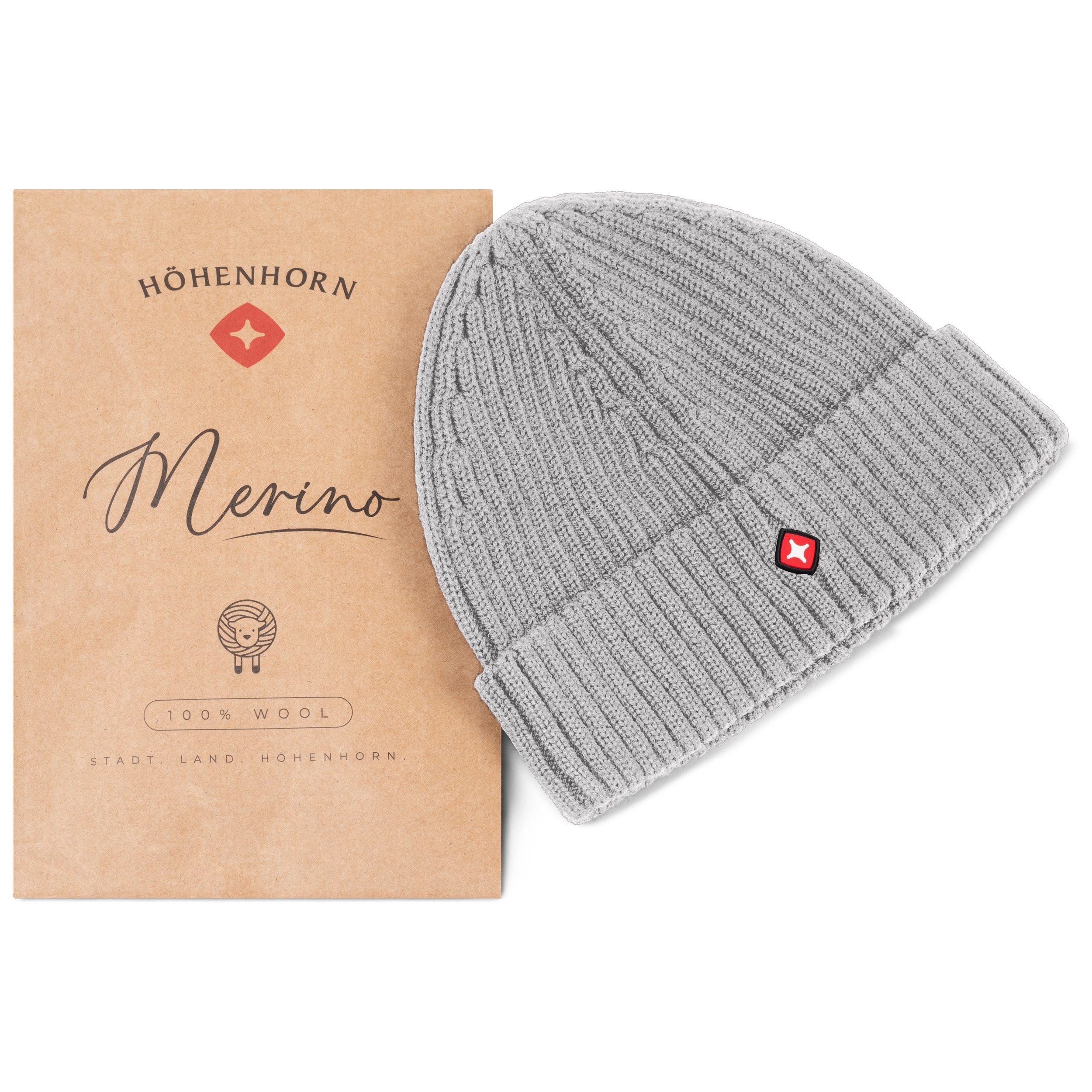 Höhenhorn Strickmütze Nordföhn Knitted Beanie Merinowolle Herren Damen Unisex Wintermütze Einheitsgröße, warm, weich, schnelltrockned