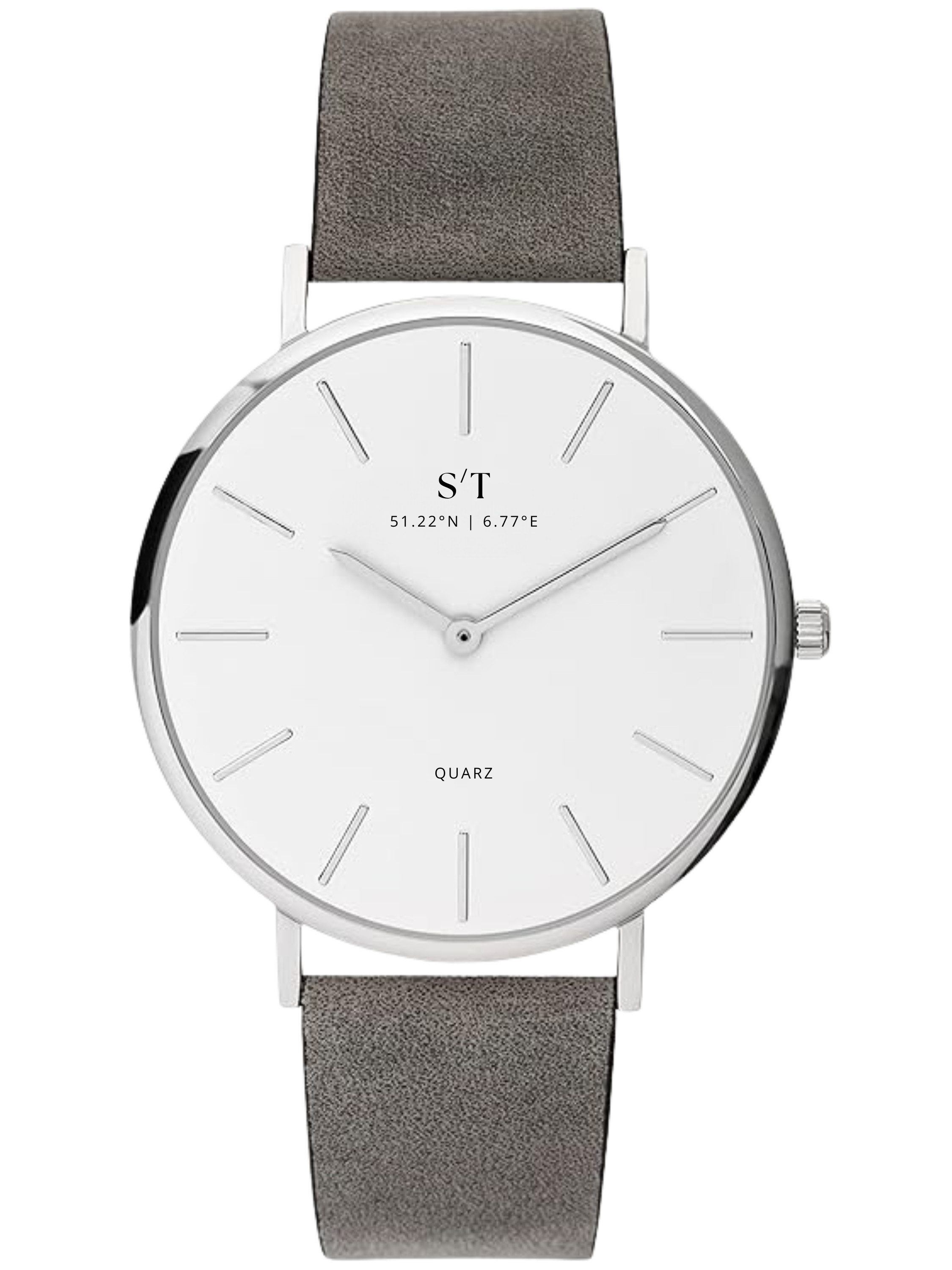 S&T Design Quarzuhr Damen Uhr Armbanduhr Leder Damenuhr Damen Geschenk Dünn Edelstahl Frau S/T FEMME II, (Packung, 1-tlg., Frauen Uhr), Wasserdicht Rund Weiches Armband Minimalistisch Klein 35mm Ø Rosa Grau