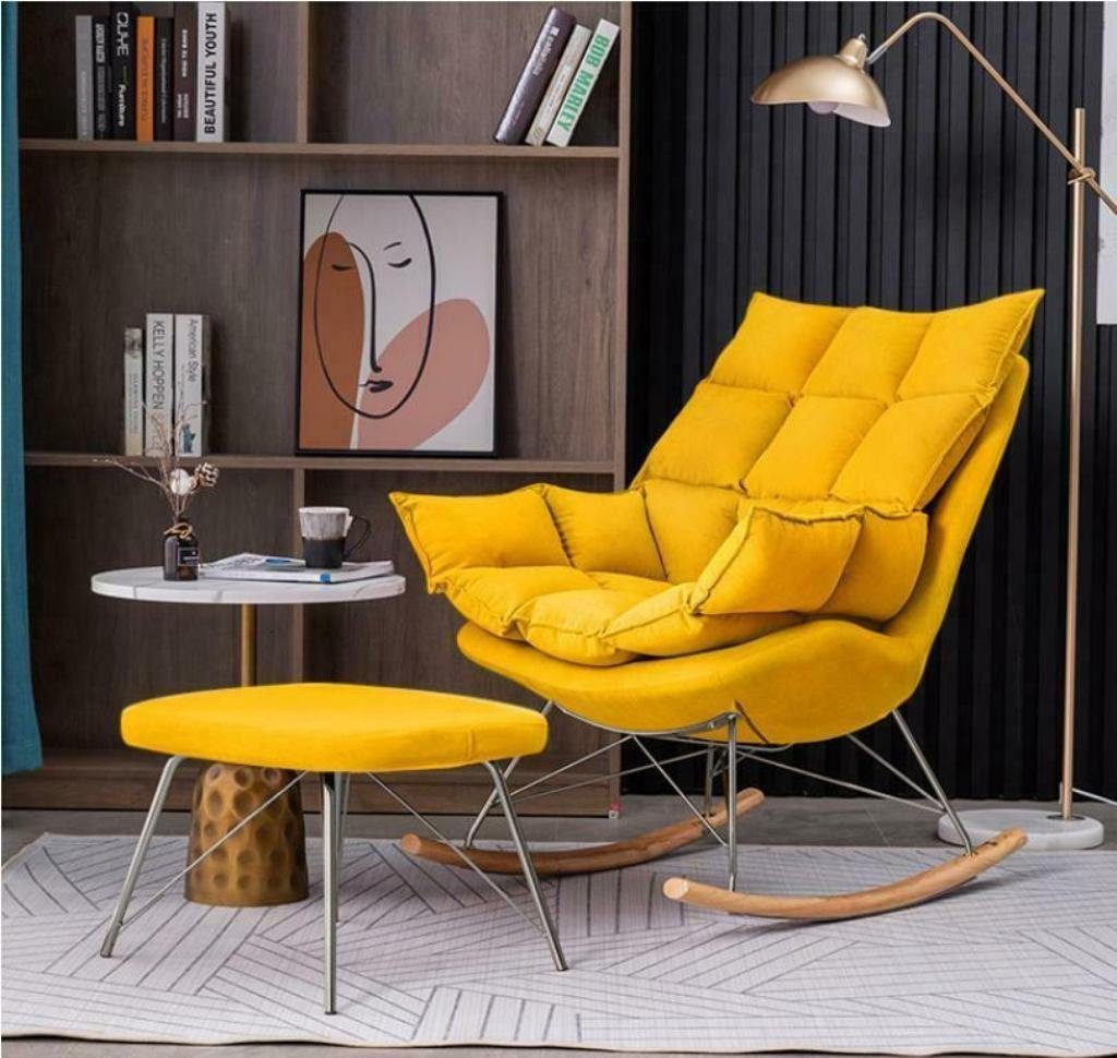 JVmoebel Design Zimmer Lounge Sessel Luxus Schaukelstuhl Polster Metall Sitz Schaukelstuhl Gelb