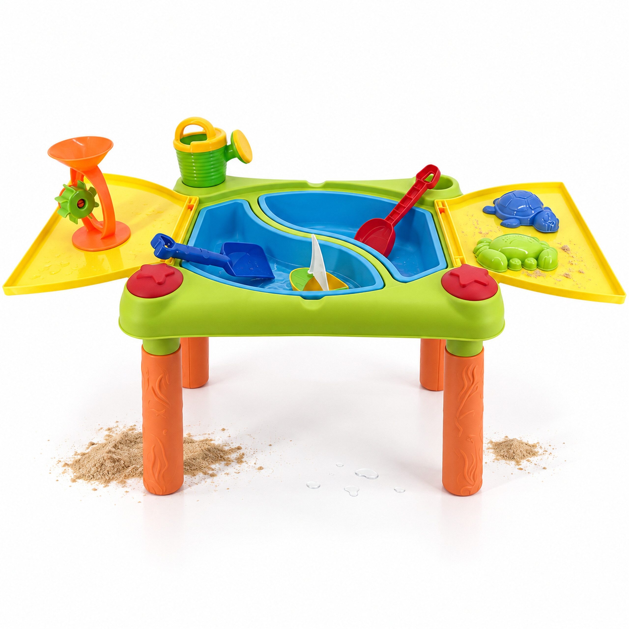 relaxdays Wasserspieltisch Kinder 2 Fächer Deckel, (10-tlg)